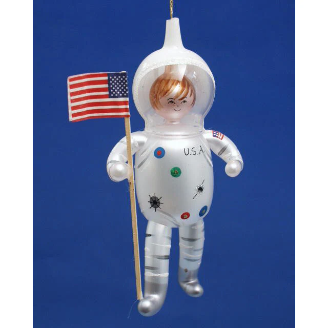 Into Orbit Spaceman Glass Ornament, 6.5"