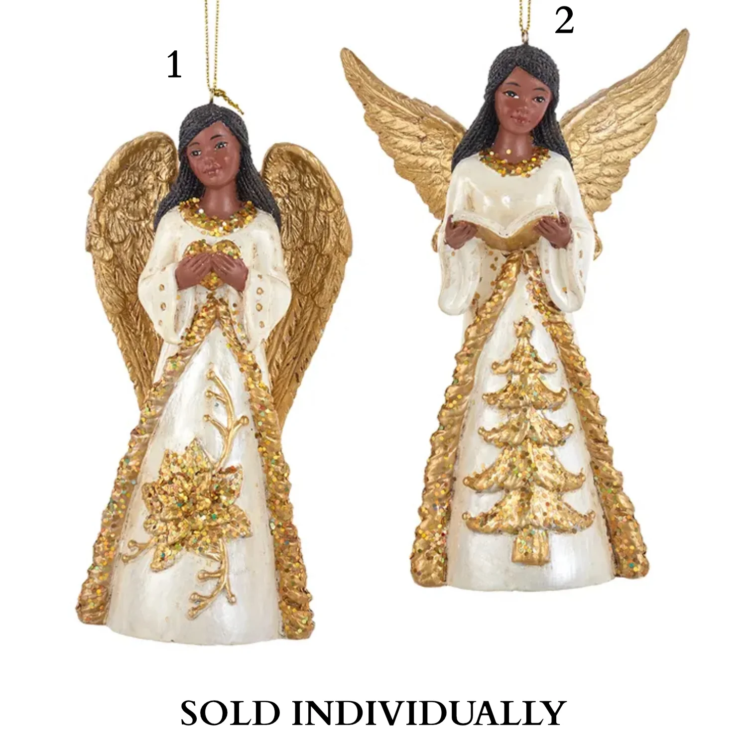 Ivory and Gold African America Angel Ornaments (2 Styles – Sold individually)