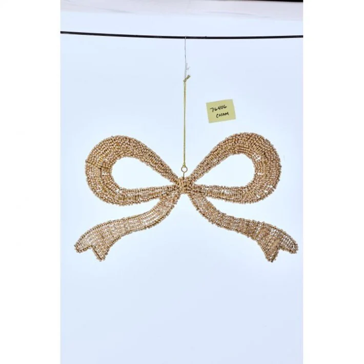 Jewel/Wire Gift Bow Ornament, 16" (Champagne) - Image 2