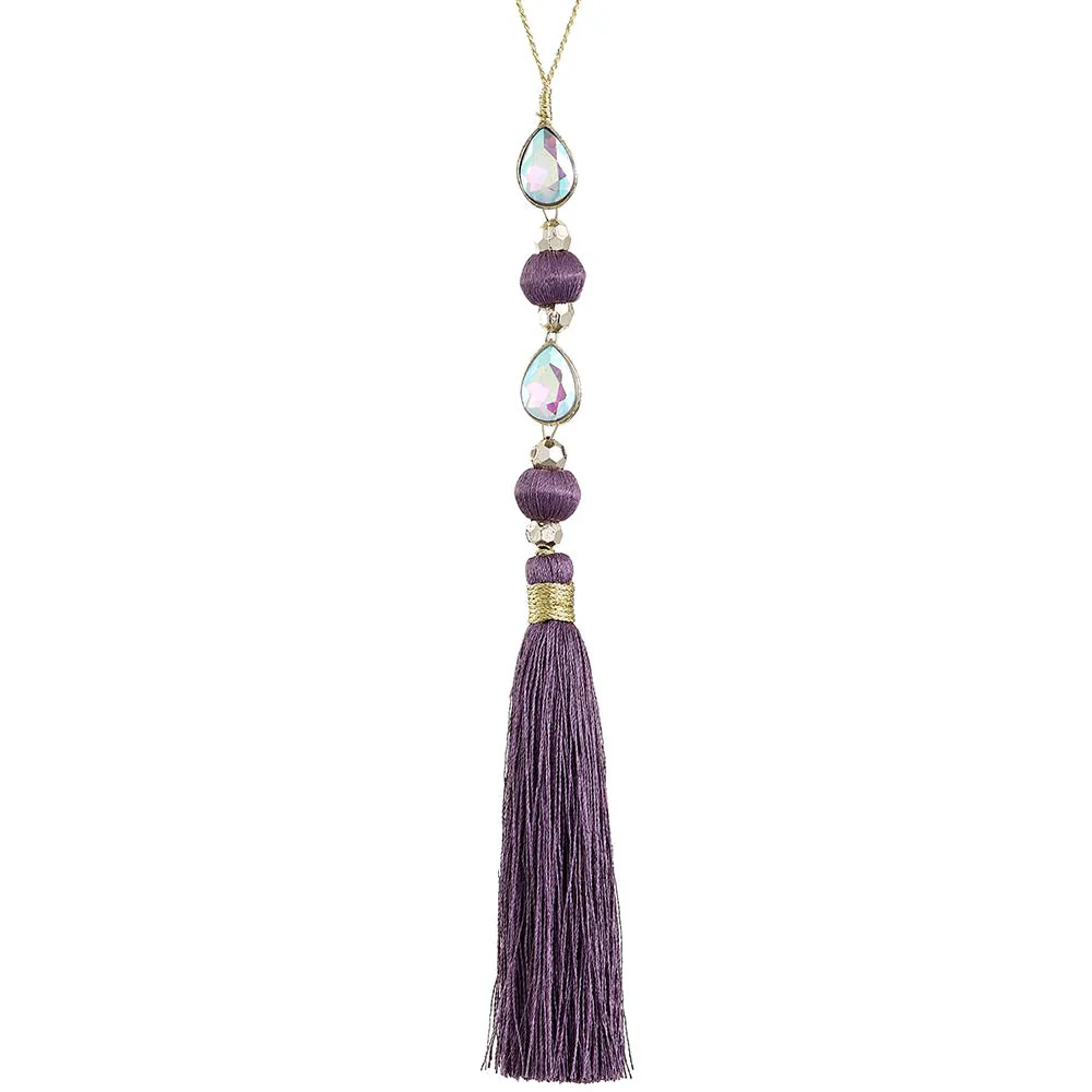 Jeweled Bead Tassel Ornament, 8" (Purple & Gold)