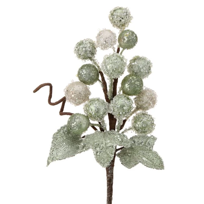 Jeweled Grape Cluster x14 w/Leaves Pick, 13"