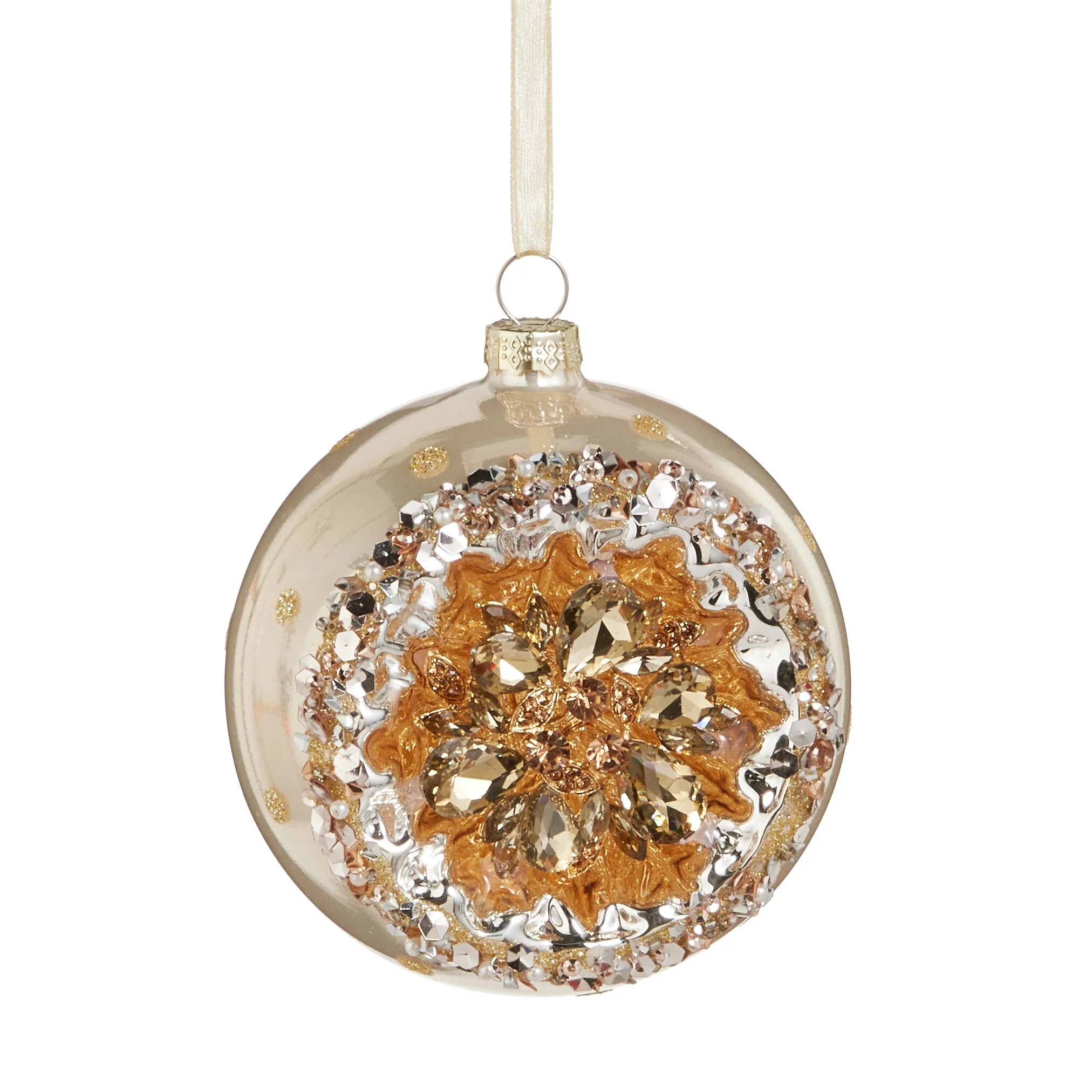 Jeweled Reflector Glass Ball Ornament, 4" (Gold)