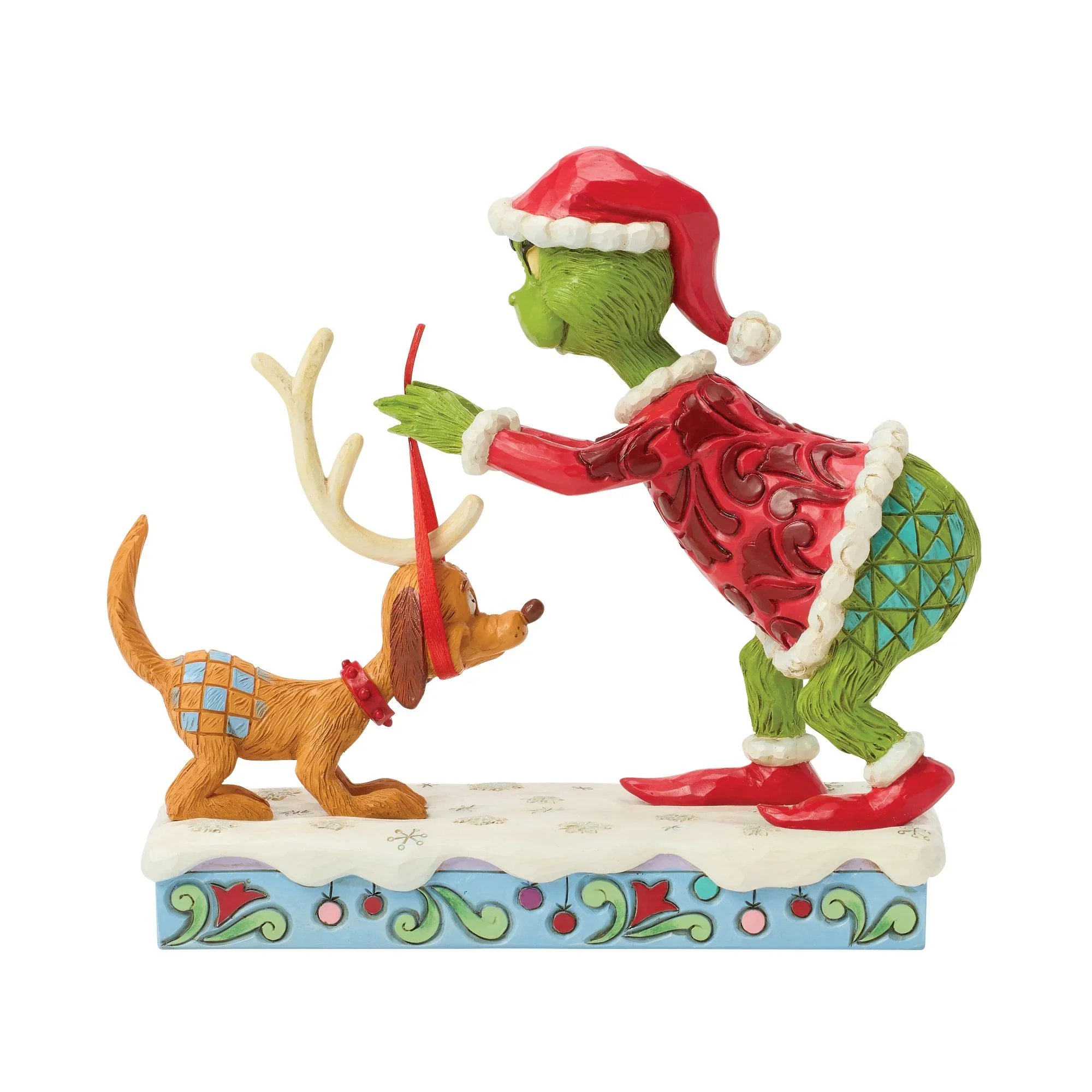 Jim Shore Grinch Tying Antlers Max Figurine, 6"