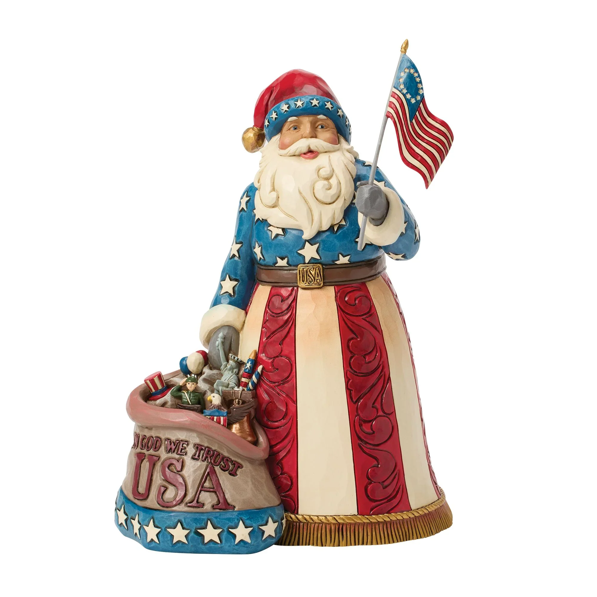 Jim Shore Patriotic Santa w/ Flag Figurine, 9"