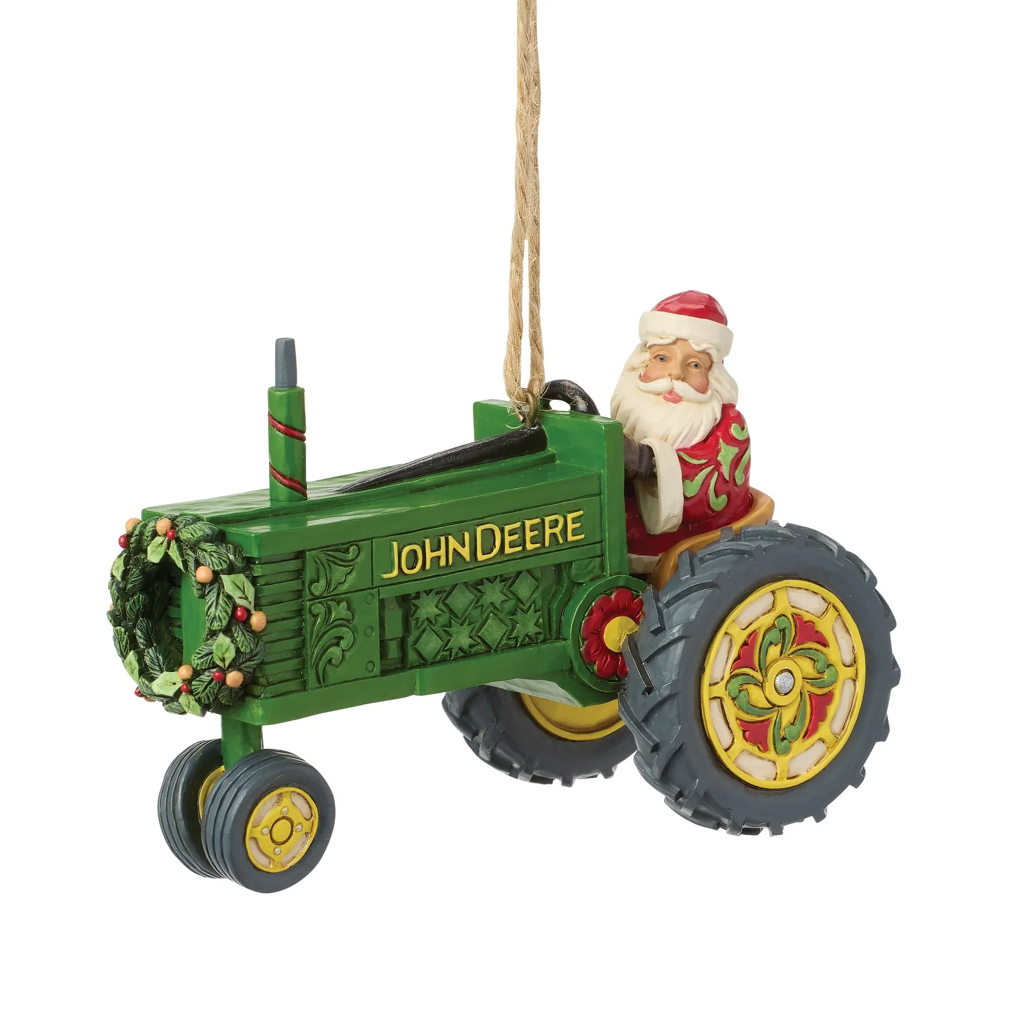 Jim Shore Santa John Deere Tractor H/O Ornament, 2.95"