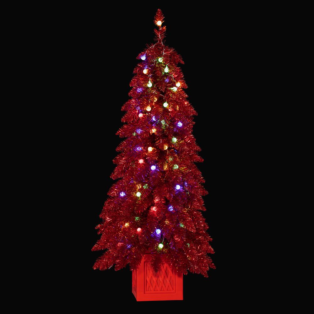 Jolly Pine Tree in Pot w/LED Lights, 4"H X 22"D (Red) - Image 2