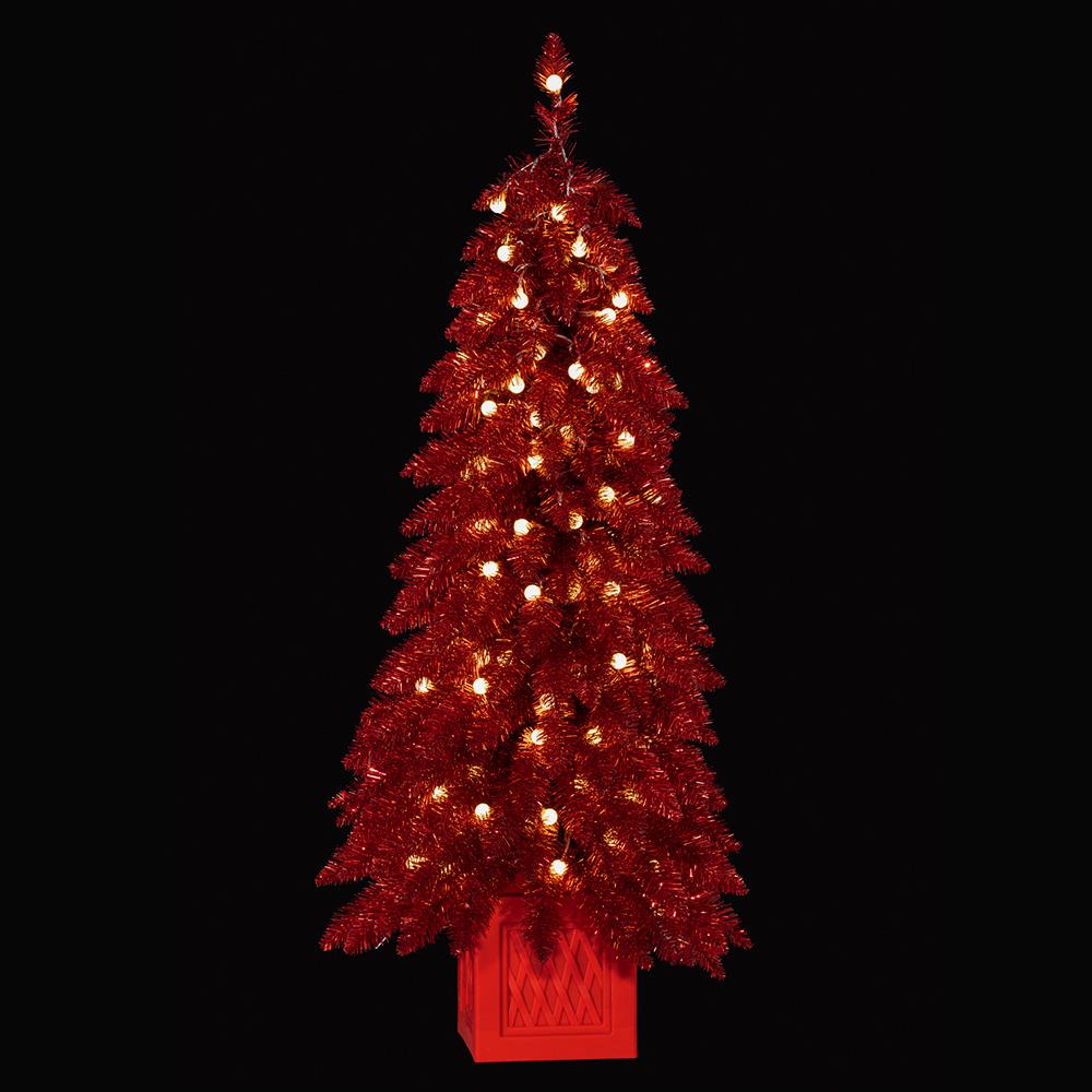 Jolly Pine Tree in Pot w/LED Lights, 4"H X 22"D (Red) - Image 3