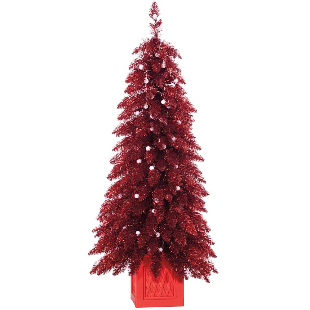 Jolly Pine Tree in Pot w/LED Lights, 4"H X 22"D (Red) - Image 6