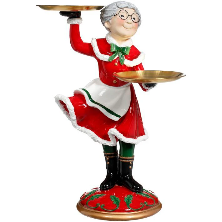 Joyful Mrs. Claus with Tray Figurine, 24"