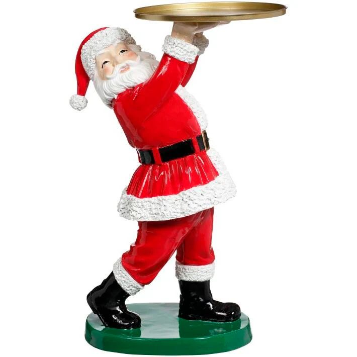 Joyful Santa Claus with Tray Figurine, 27"