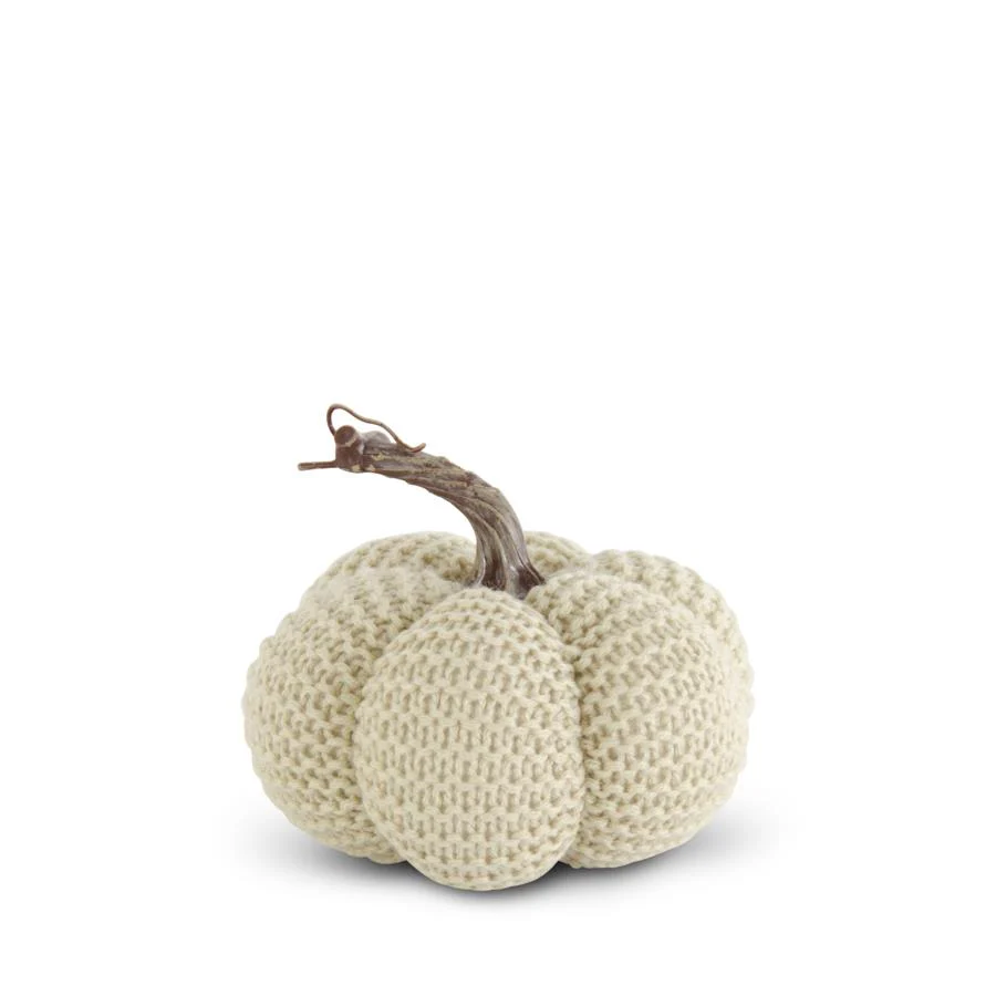 Knit Stuffed Pumpkin, 5.75" (Cream)