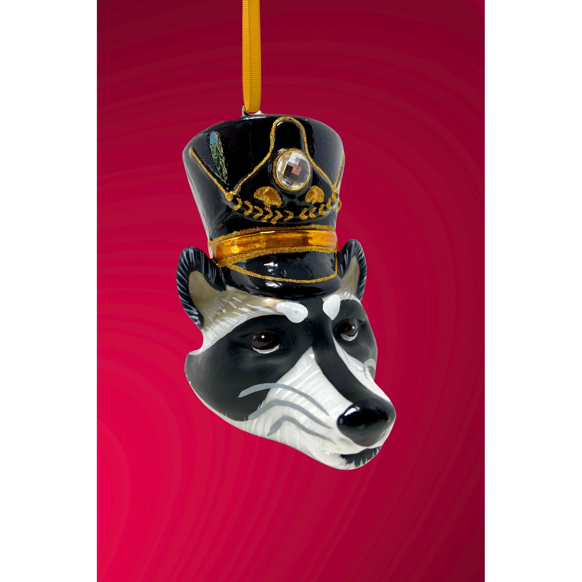 KRG Raccoon Head Polish Glass Ornament, 5"
