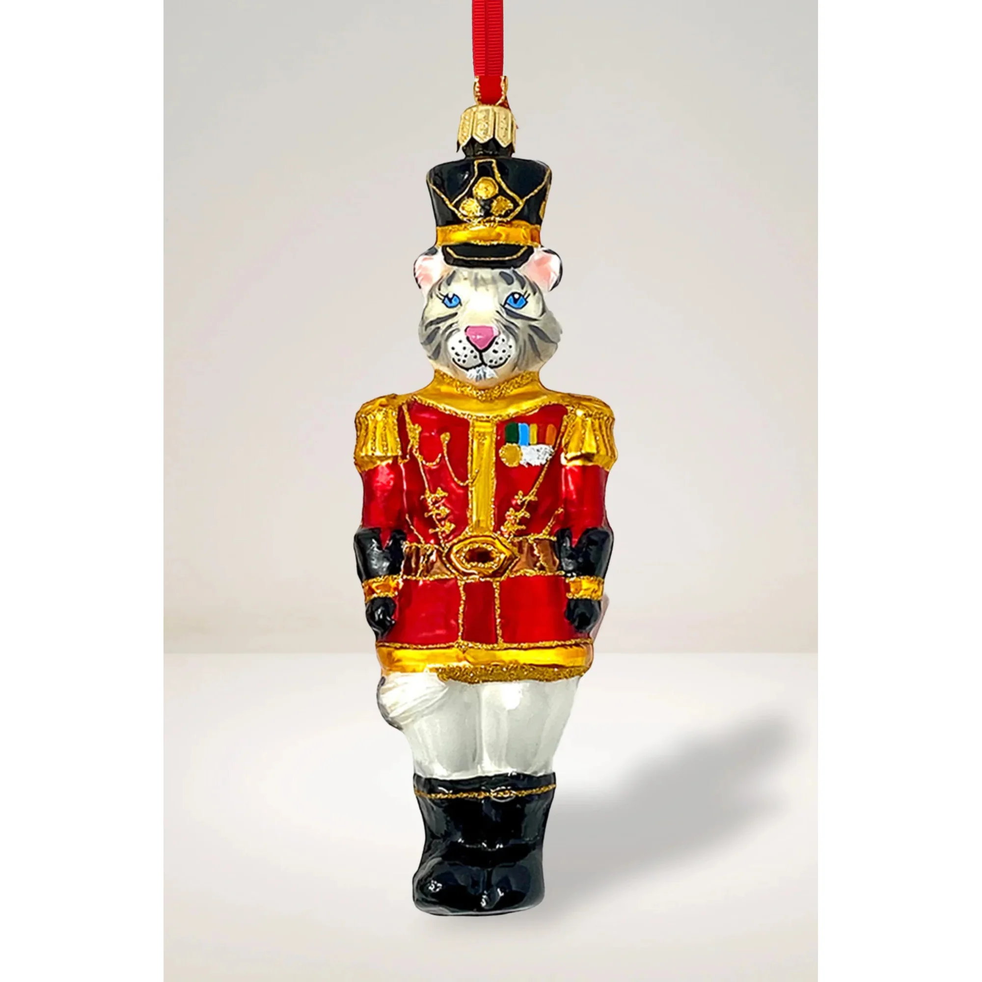 KRG White Tiger Body Polish Glass Ornament, 5"