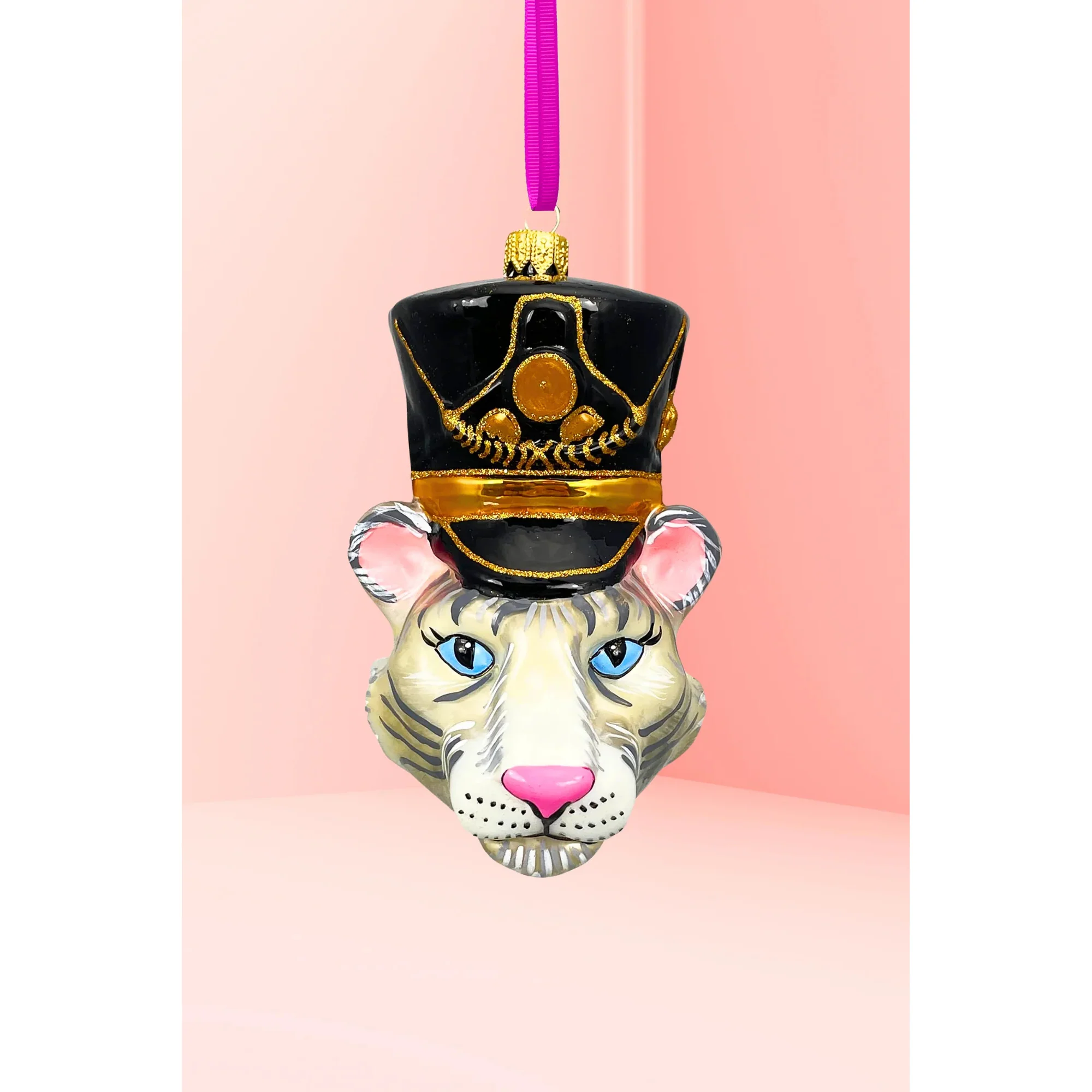 KRG White Tiger Head Polish Glass Ornament, 5"