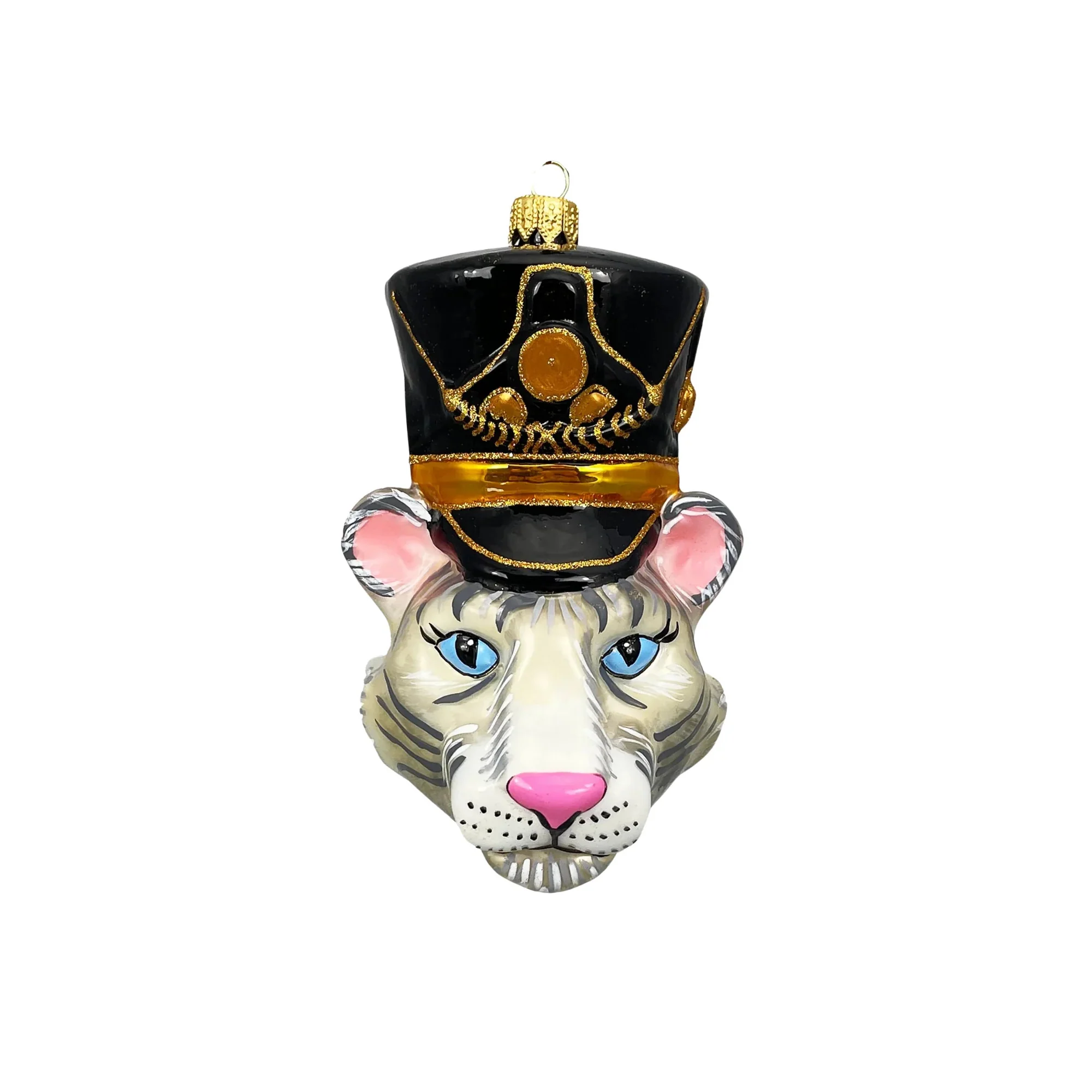 KRG White Tiger Head Polish Glass Ornament, 5" - Image 2