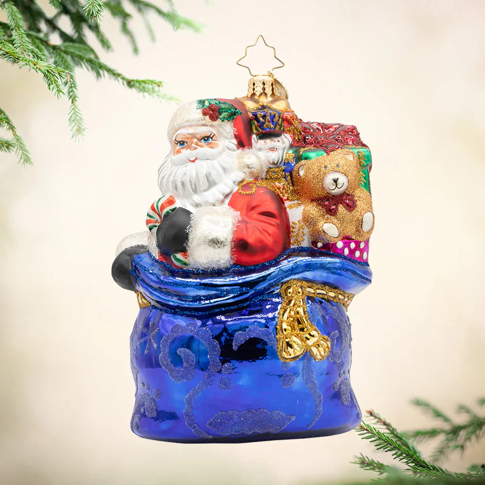 Kris Kringle’s Bundle Santa Glass Ornament, 5.5"