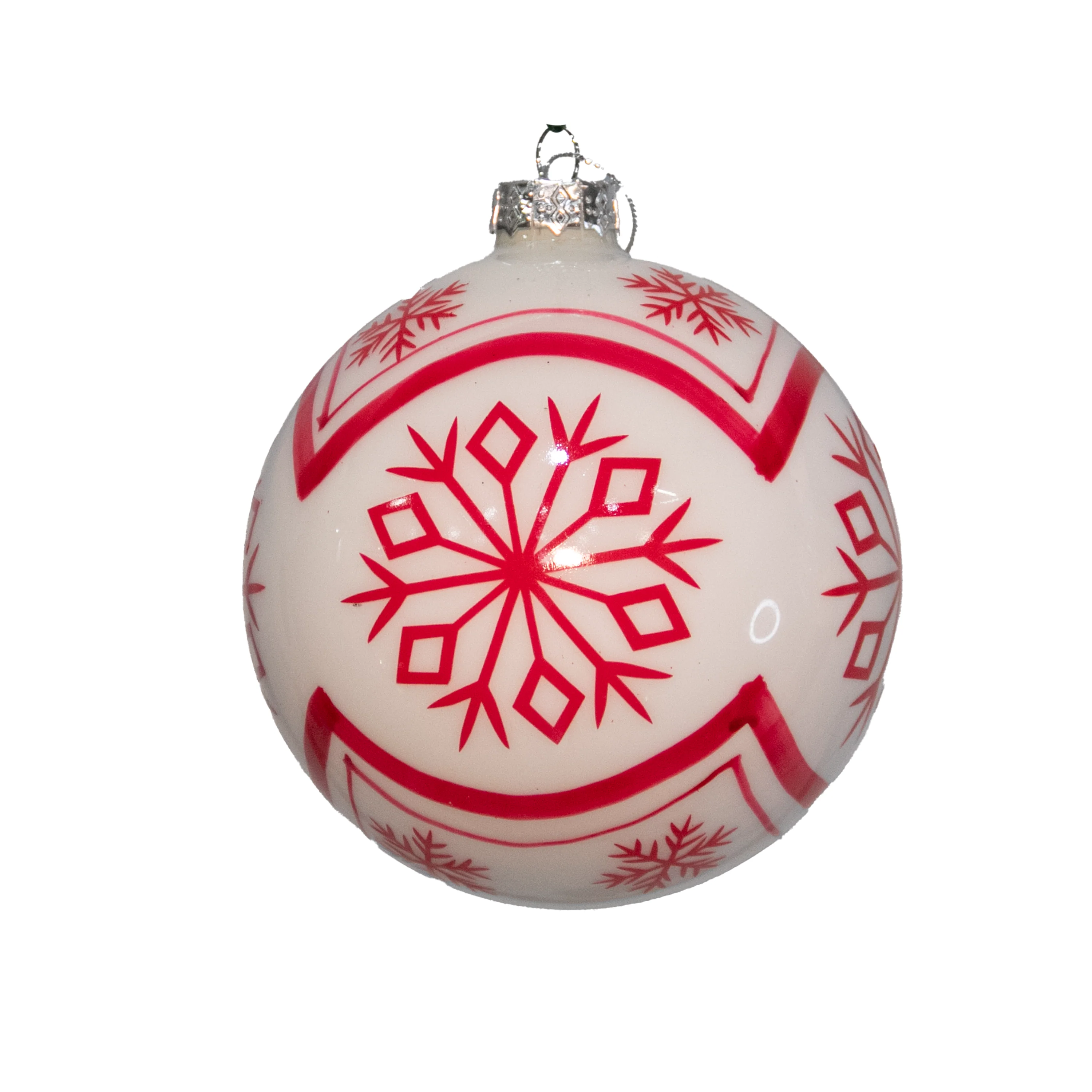 Red and White Snowflake Ball Ornament, 5.25"