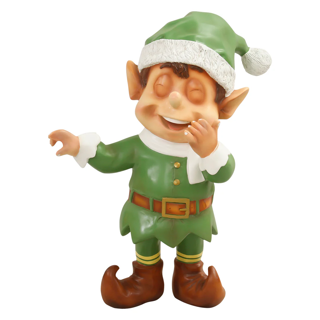 Large Fiberglass Laughing Santa Elf Statue, 35"