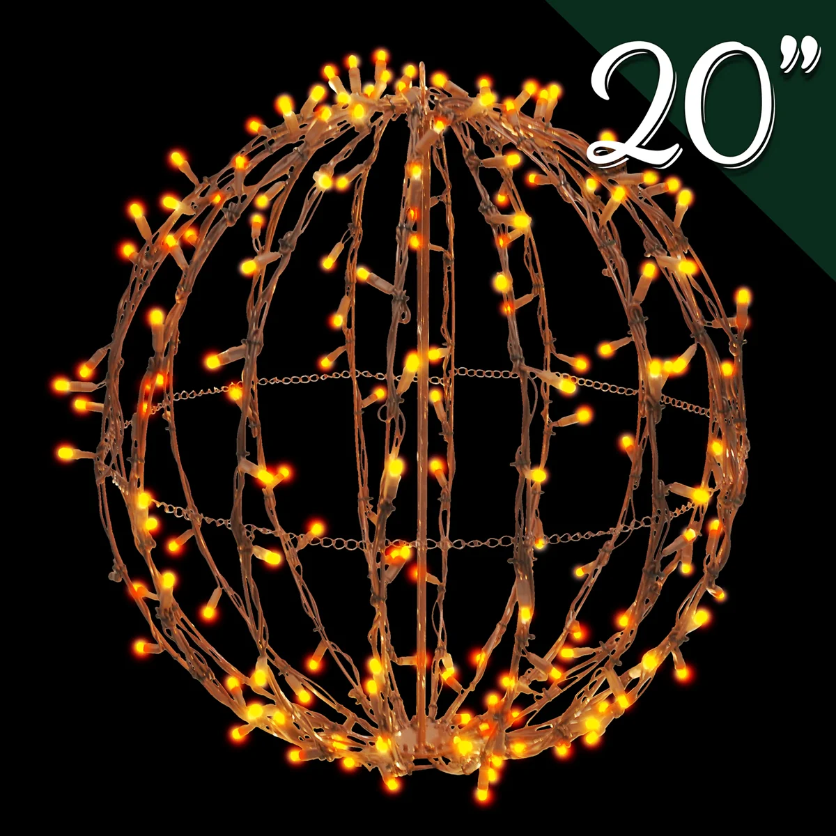 LED 3D Foldable Brown Sphere, 200 Lights, 20" (Orange)