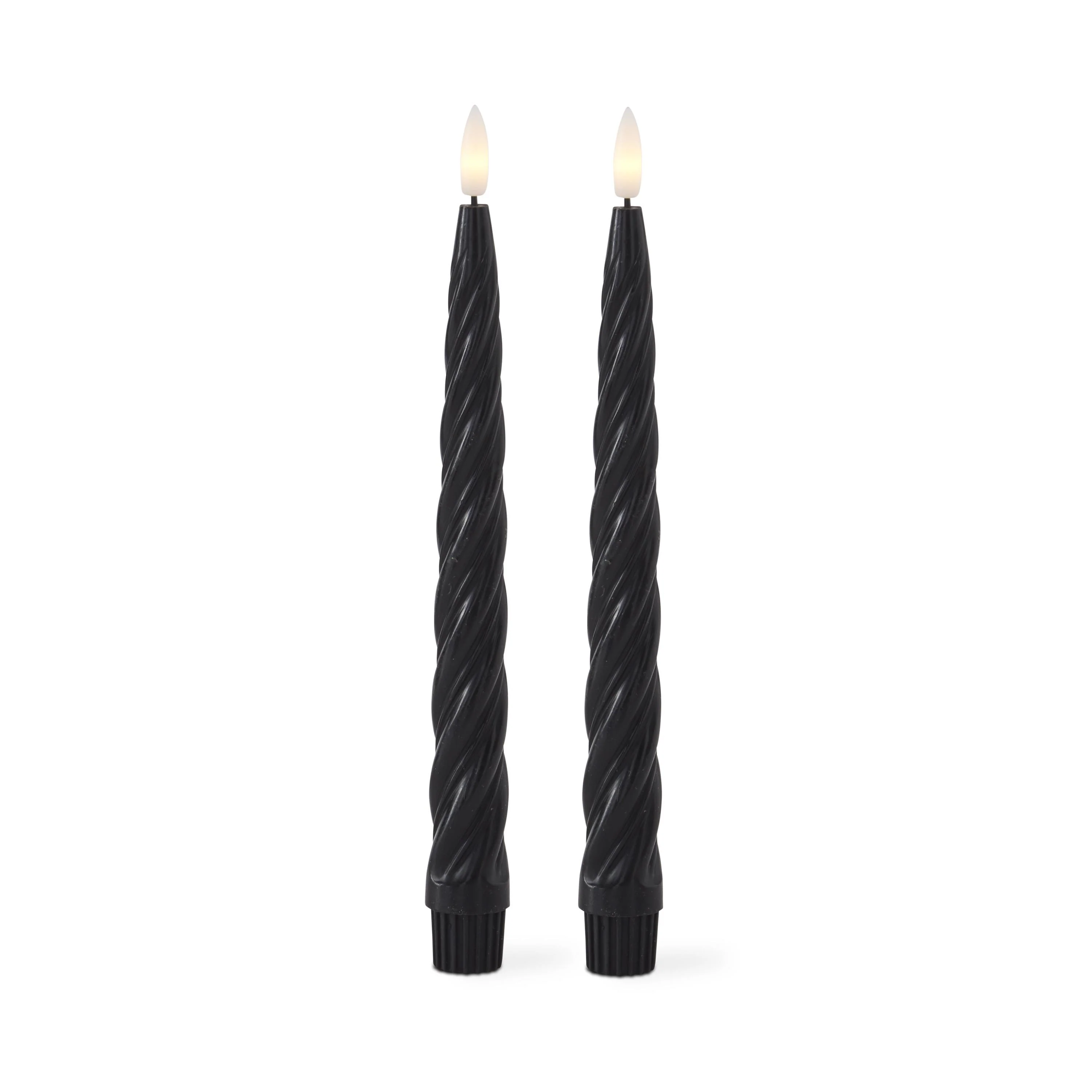 LED Black Spiral Taper Candles w/Timer, 9.75" (Set of 2)