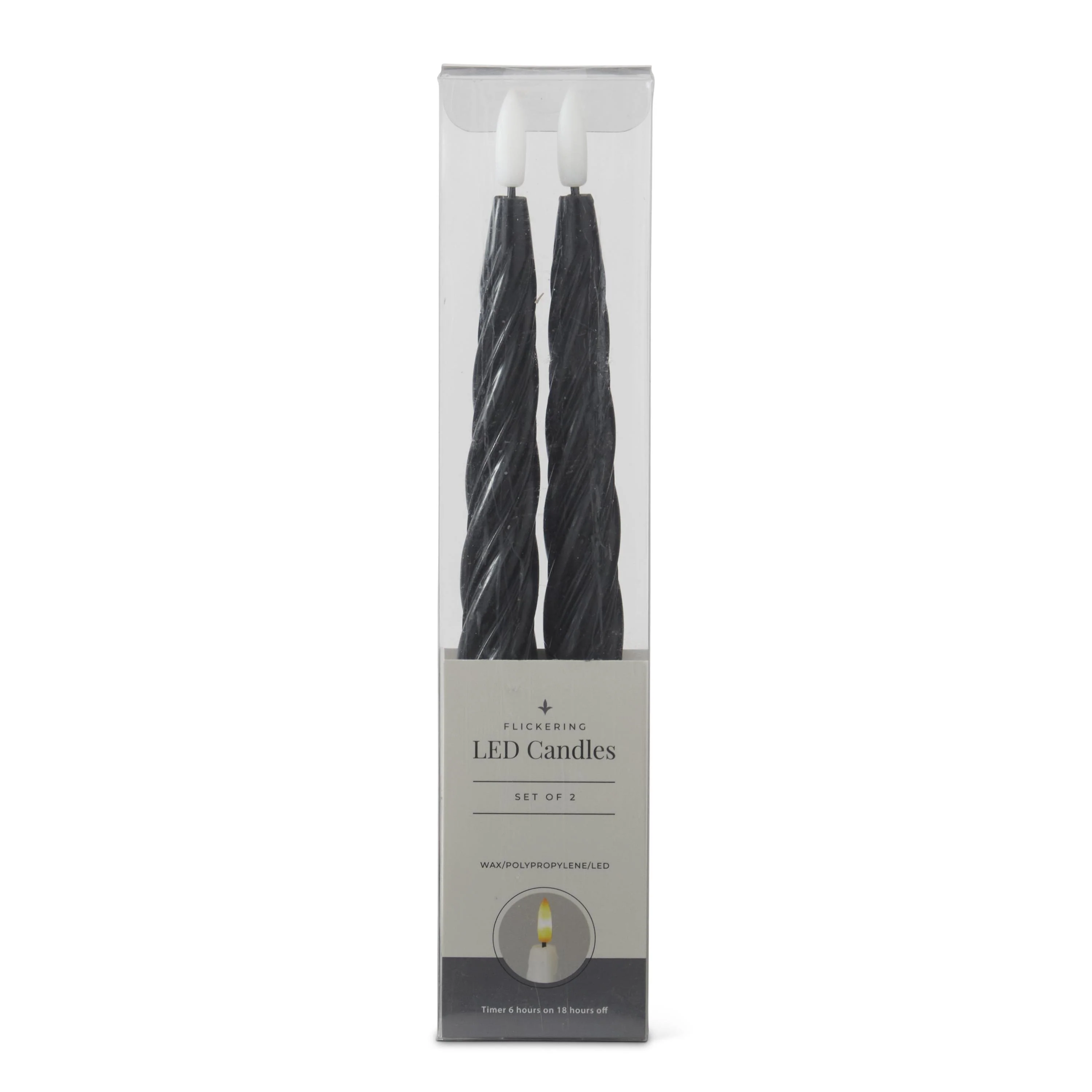 LED Black Spiral Taper Candles w/Timer, 9.75" (Set of 2) - Image 2