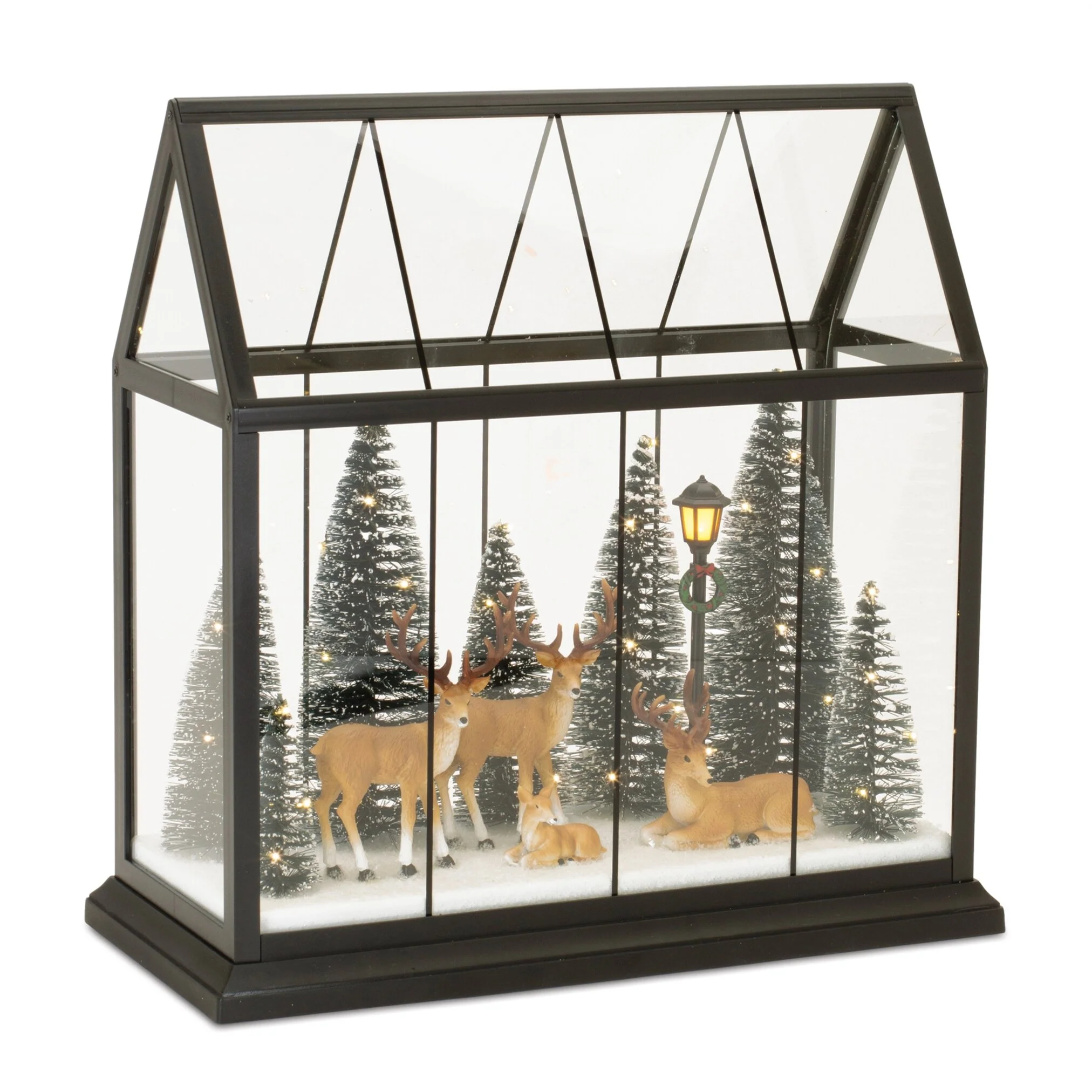 LED Deer and Christmas Trees in Greenhouse, 13"