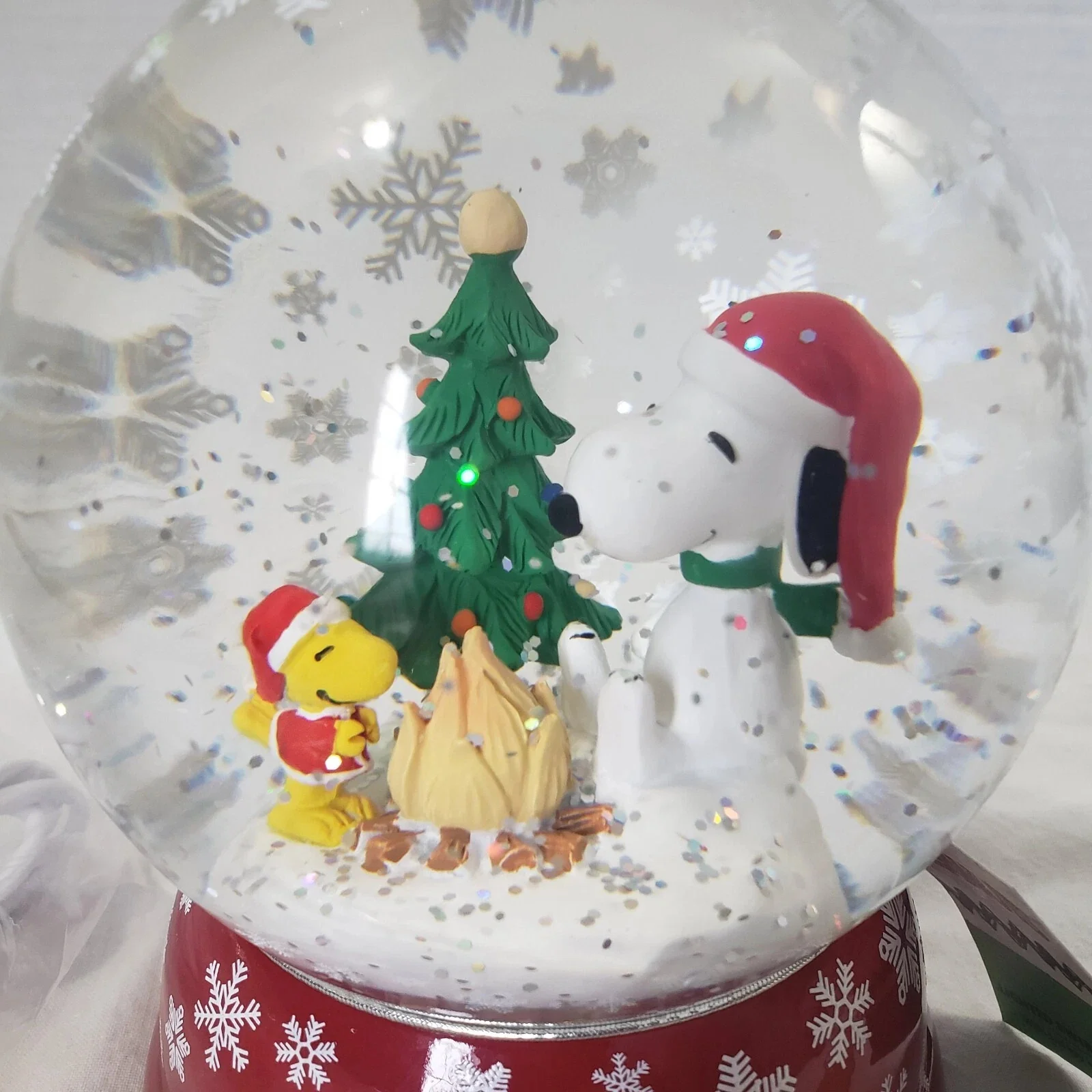 LED Dome Snoopy & Woodstock Campfire Swirl Water Globe, 5.75" - Image 3