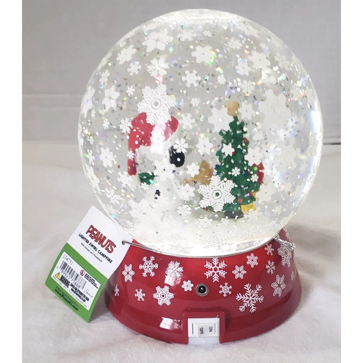 LED Dome Snoopy & Woodstock Campfire Swirl Water Globe, 5.75" - Image 4