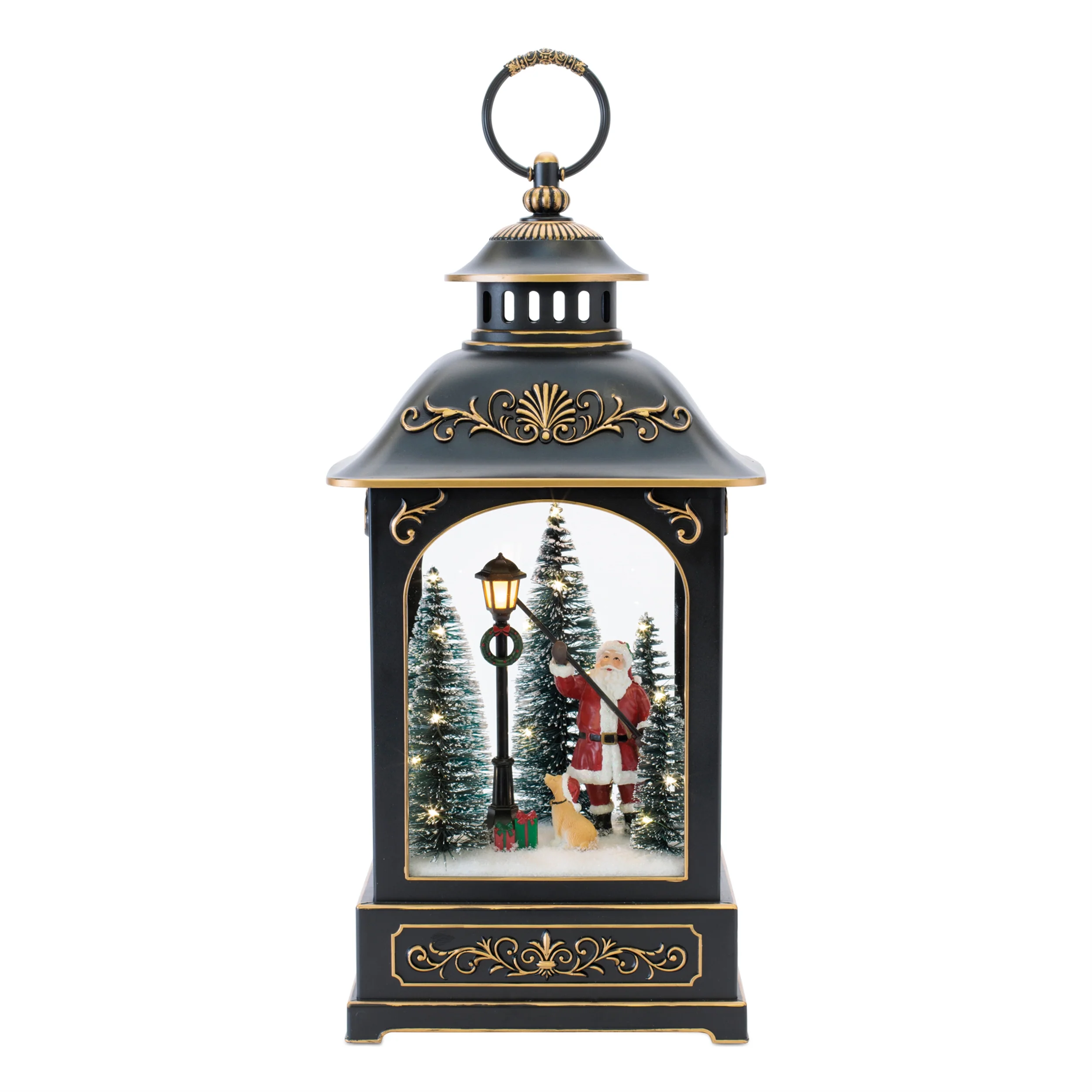 LED Snow Globe Lantern w/Santa & Pooch, 15.5"