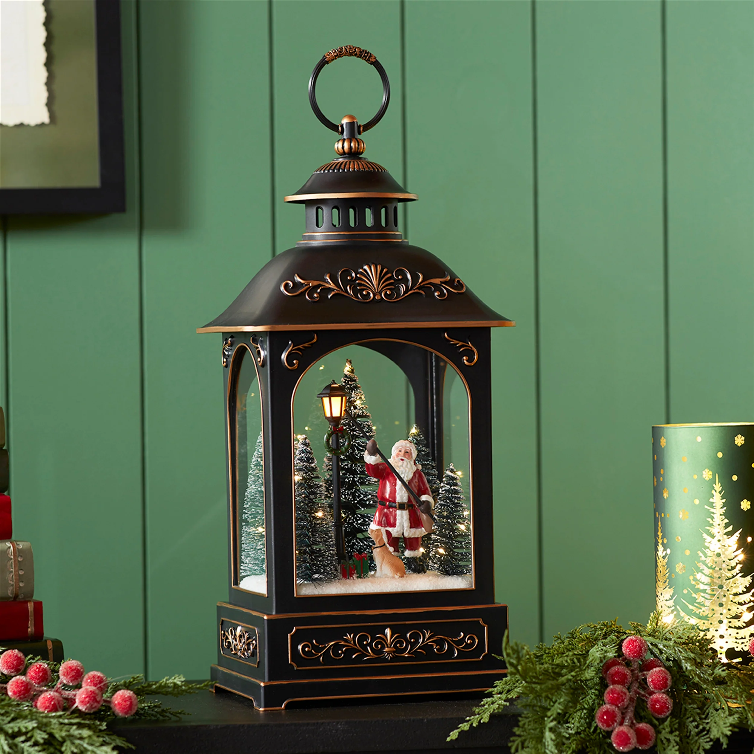 LED Snow Globe Lantern w/Santa & Pooch, 15.5" - Image 2