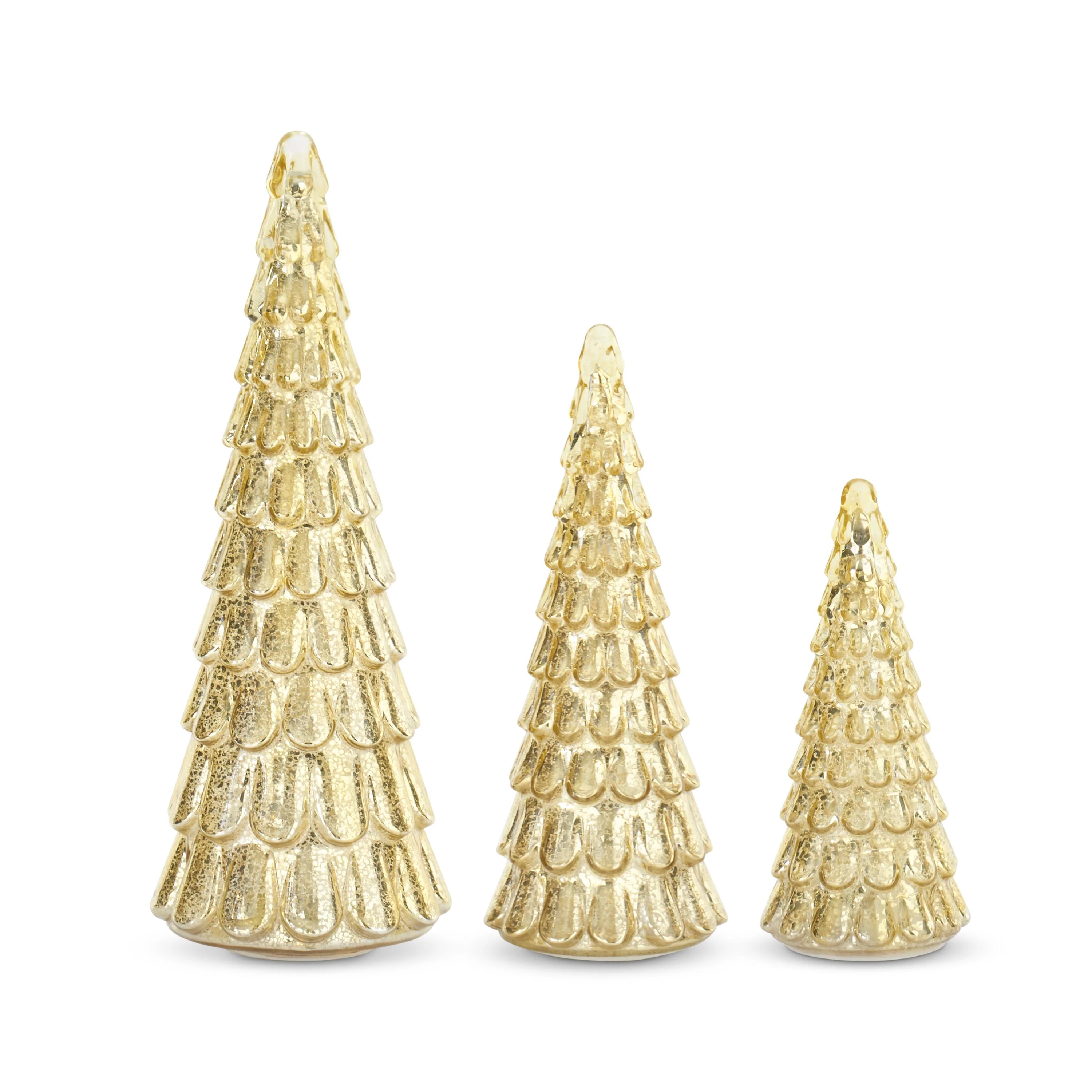 LED Mercury Glass Trees w/ Timers, 16.75" (Set of 3) (Gold)