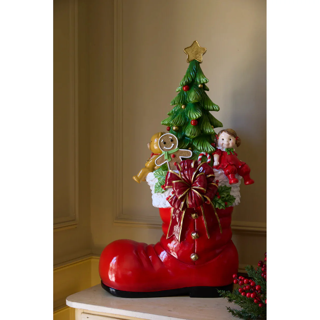LED Red Santa Boot W/ Tree & Toys, 35" - Image 2