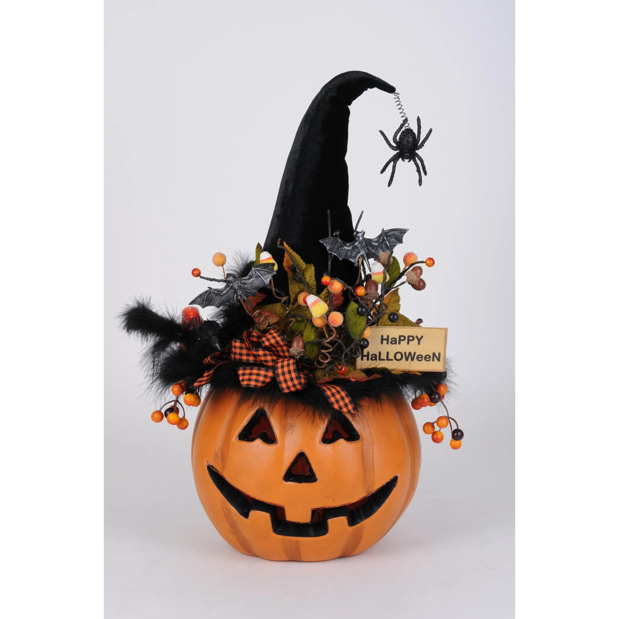 Lighted Fiber Optic Pumpkin Large Figurine, 22"