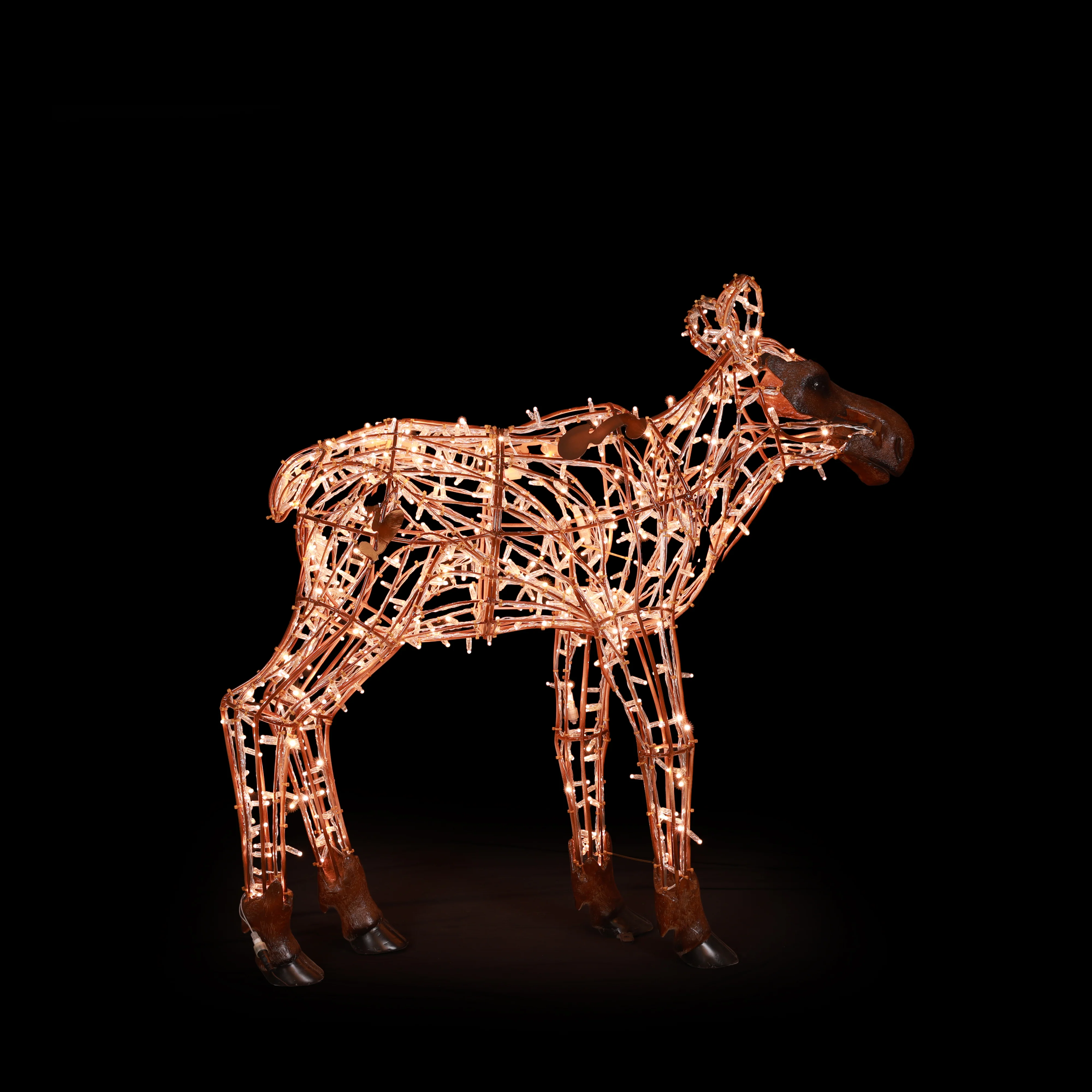 Large Golden White Jr. Moose, LED Lit w/Fiberglass, 4'7"