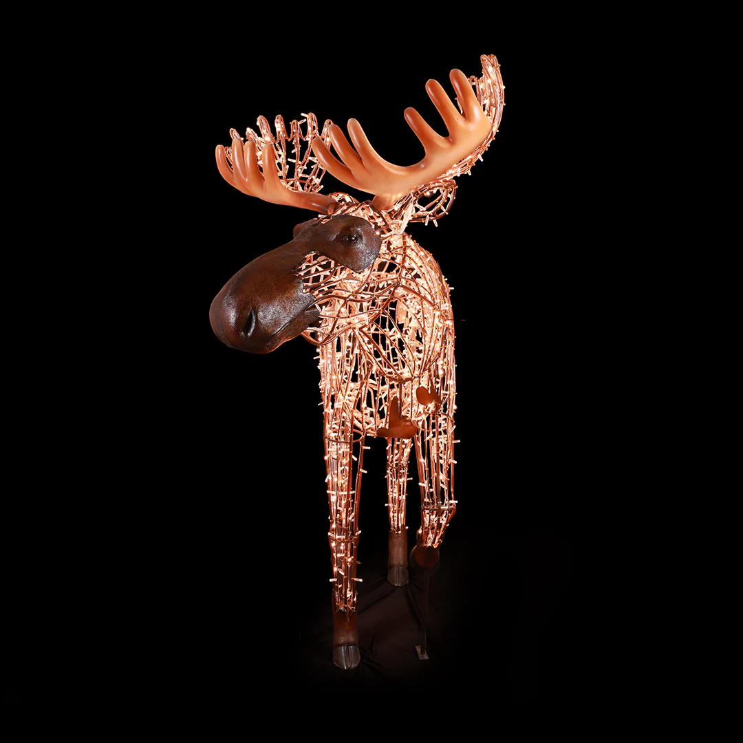 Large Golden White Mr. Moose, LED Lit w/Fiberglass 8' - Image 2