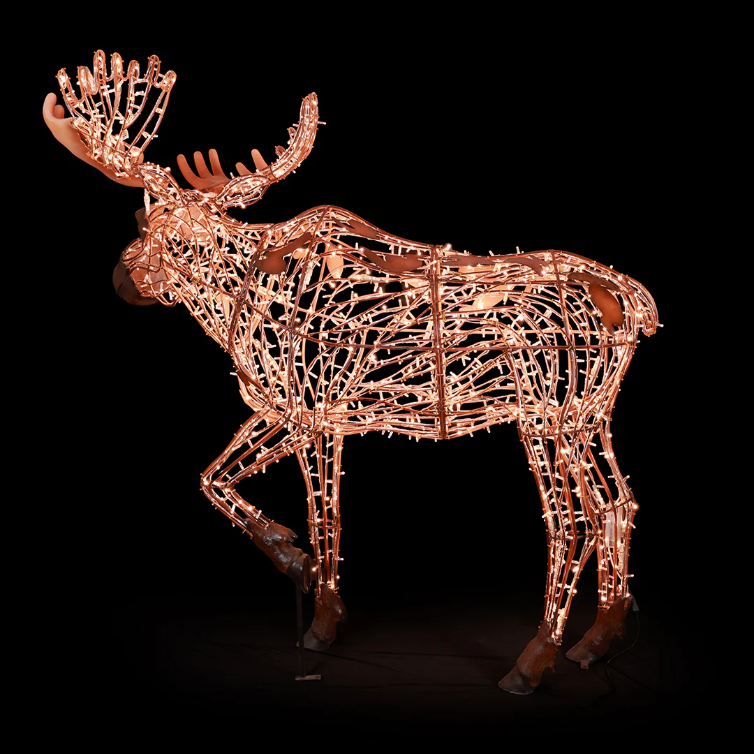 Large Golden White Mr. Moose, LED Lit w/Fiberglass 8' - Image 3
