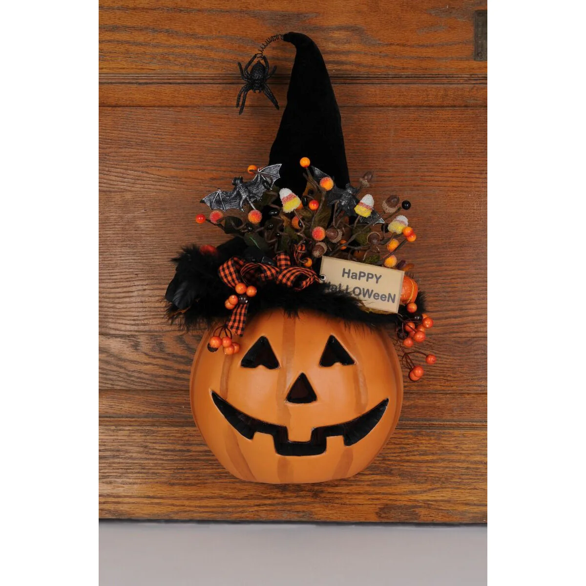 Lighted "Happy Halloween" Pumpkin W/D Hanger, 22"
