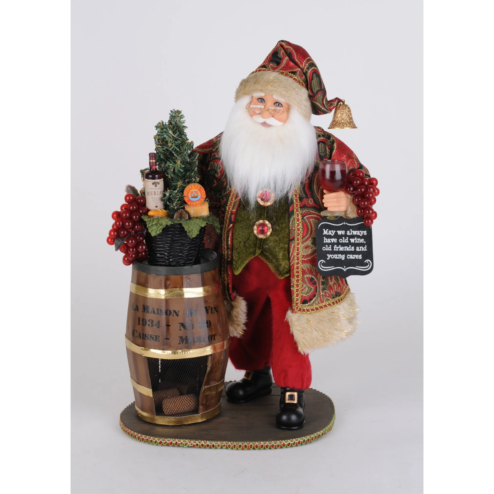 Lighted Merlot Cork Collector Santa Figurine, 18"