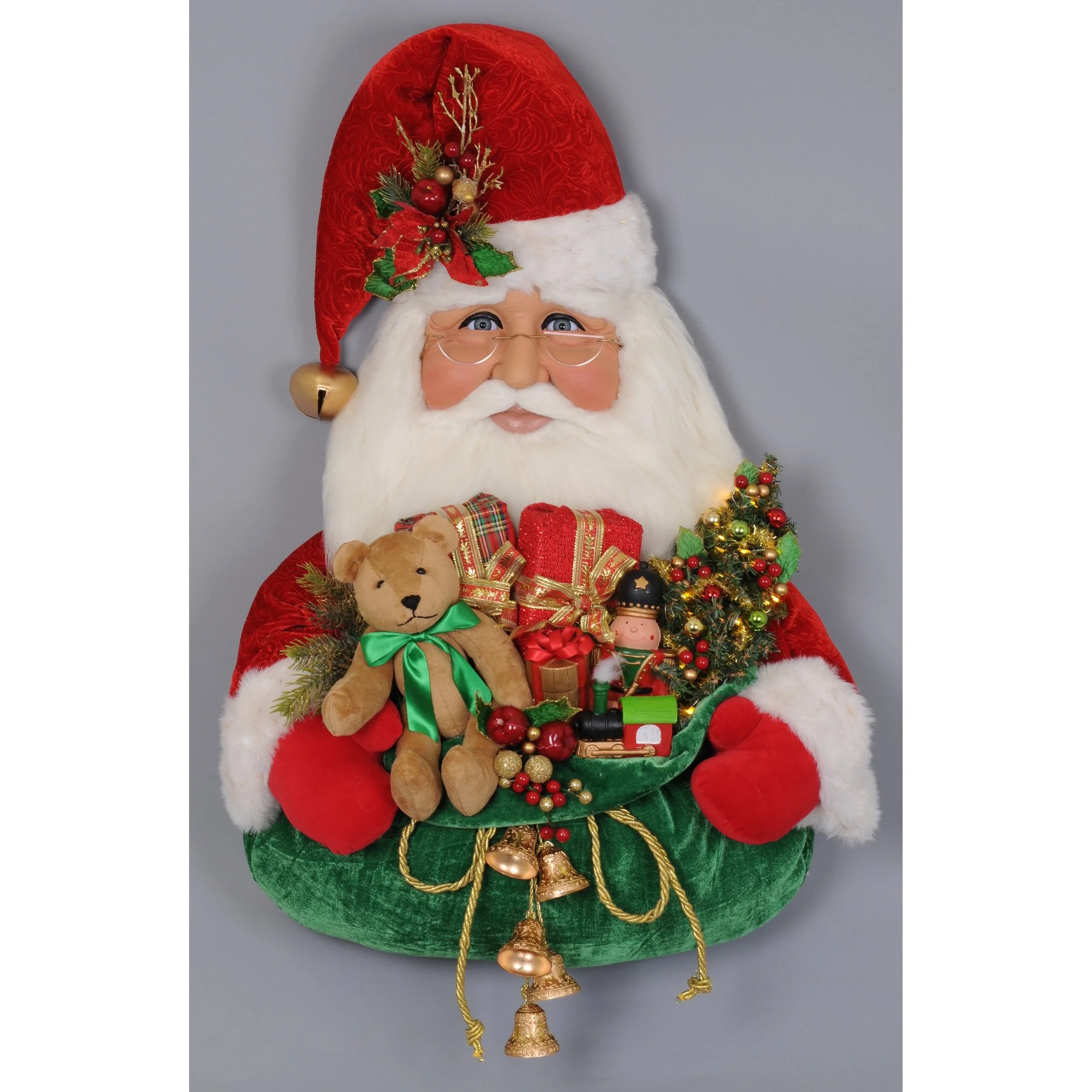Lighted Santa Head w/Gift Bag Large Wall Décor, 36"