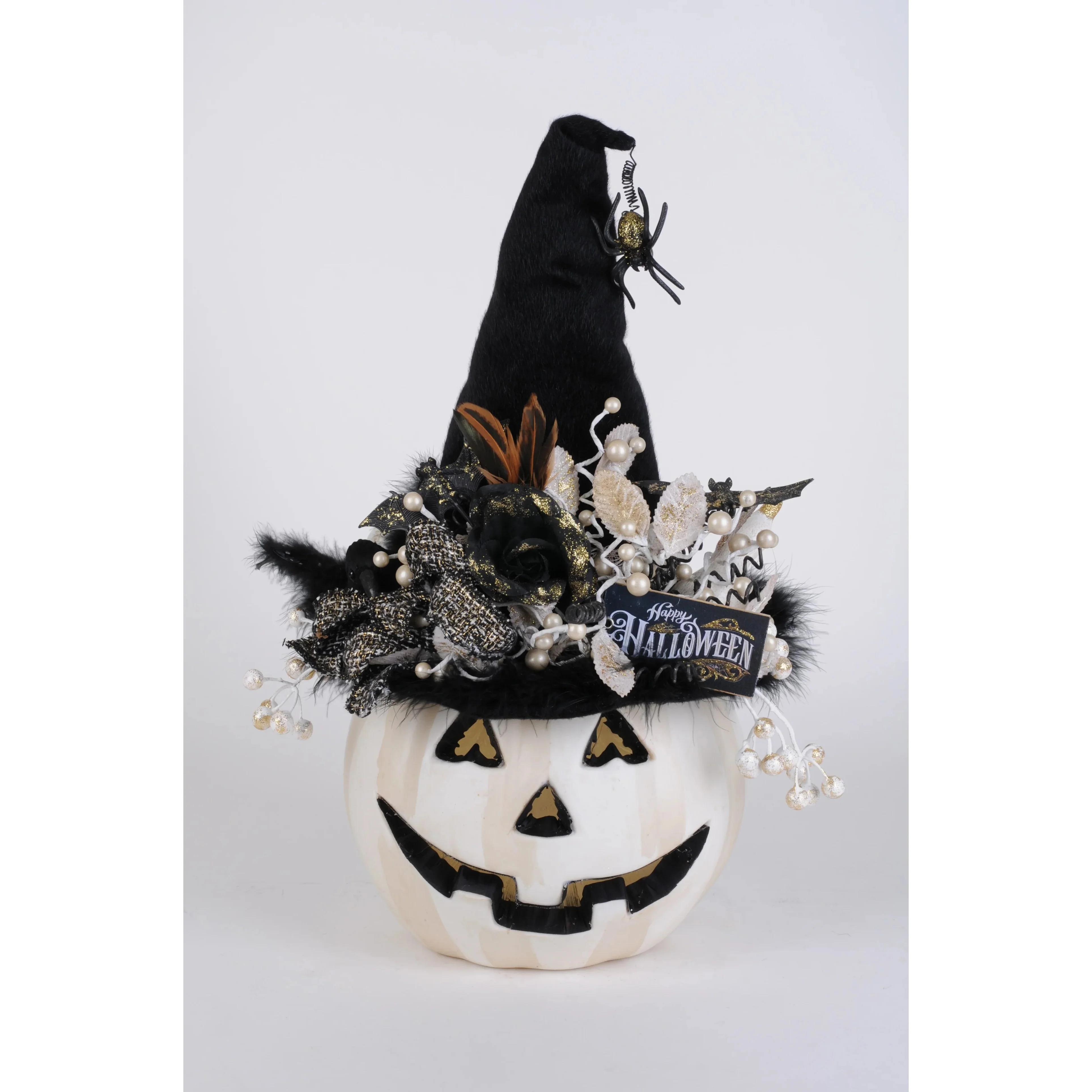 Lighted White Fiber Optic Pumpkin Figurine, 23"