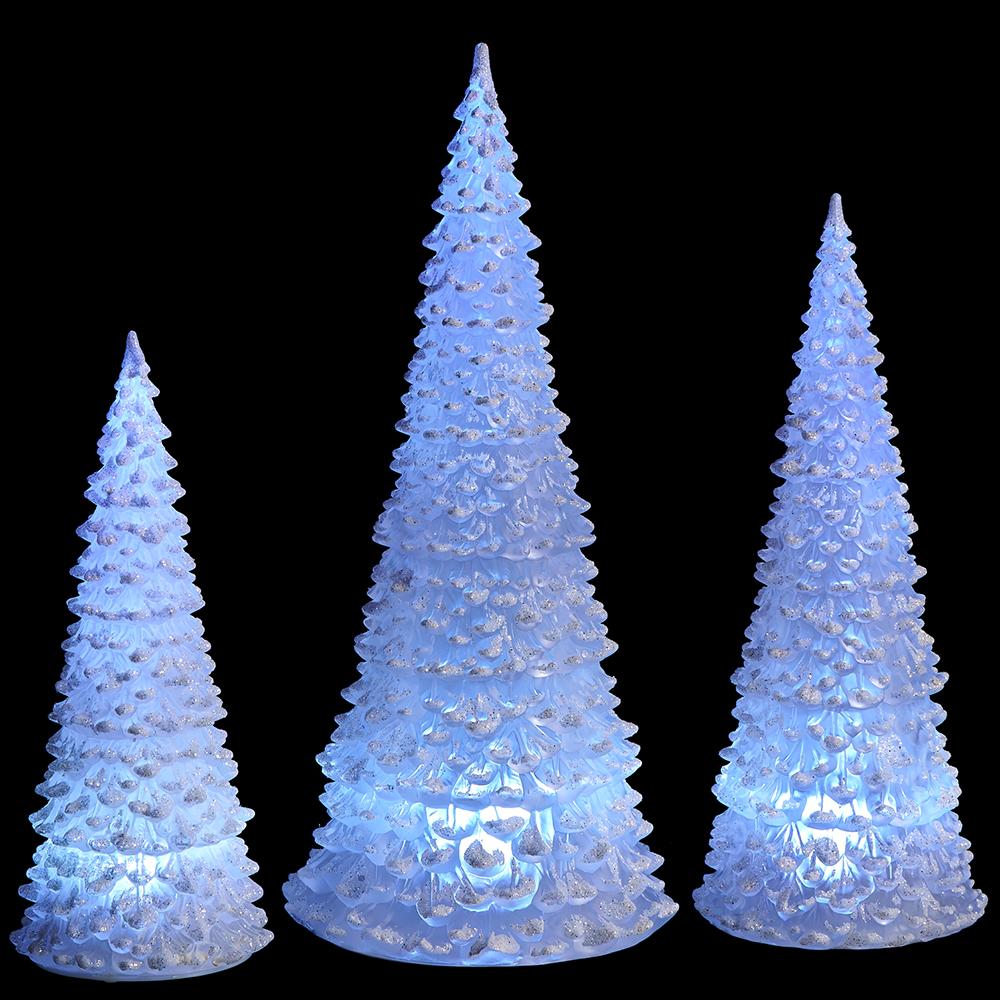 Lighted White Frosted Snowed Trees, 10.5" - 15.5" (Set of 3) - Image 2