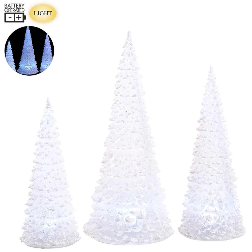 Lighted White Frosted Snowed Trees, 10.5" - 15.5" (Set of 3) - Image 3