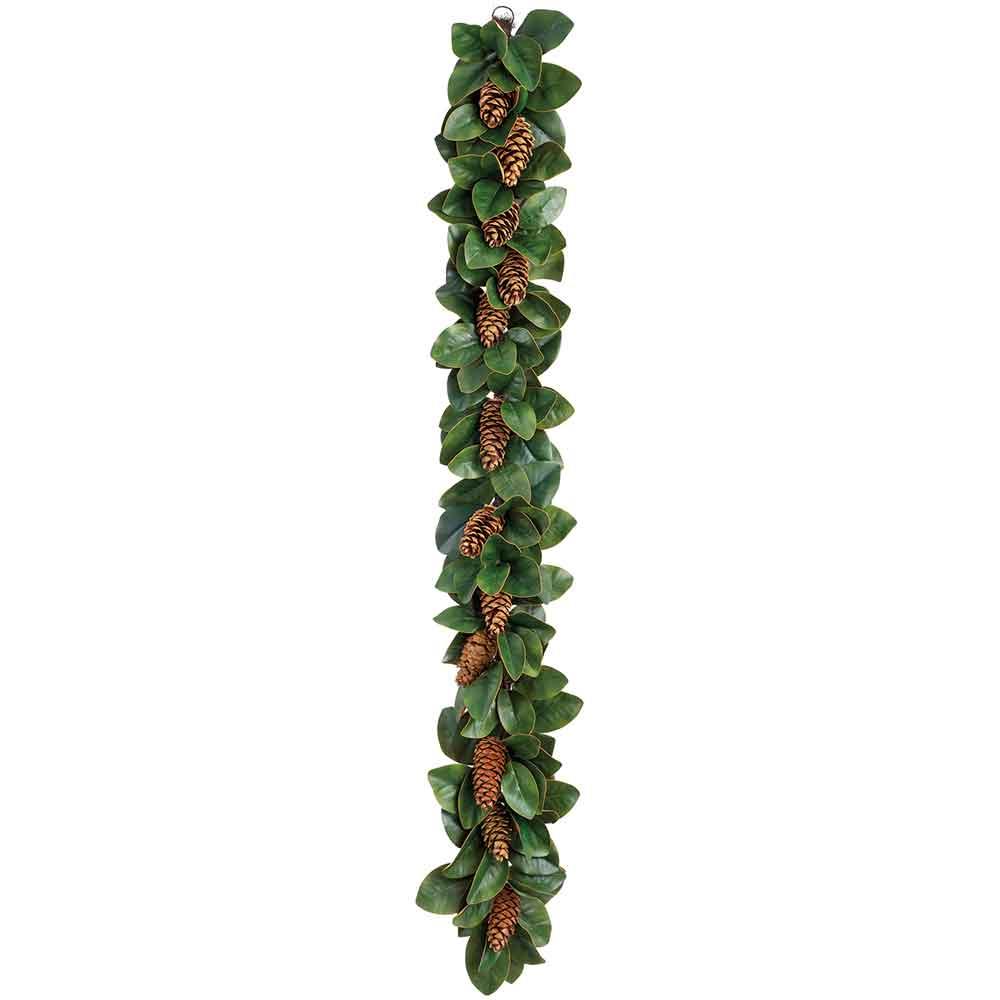 Magnolia Leaf/Pine Cone Garland, 6' (Green Brown)