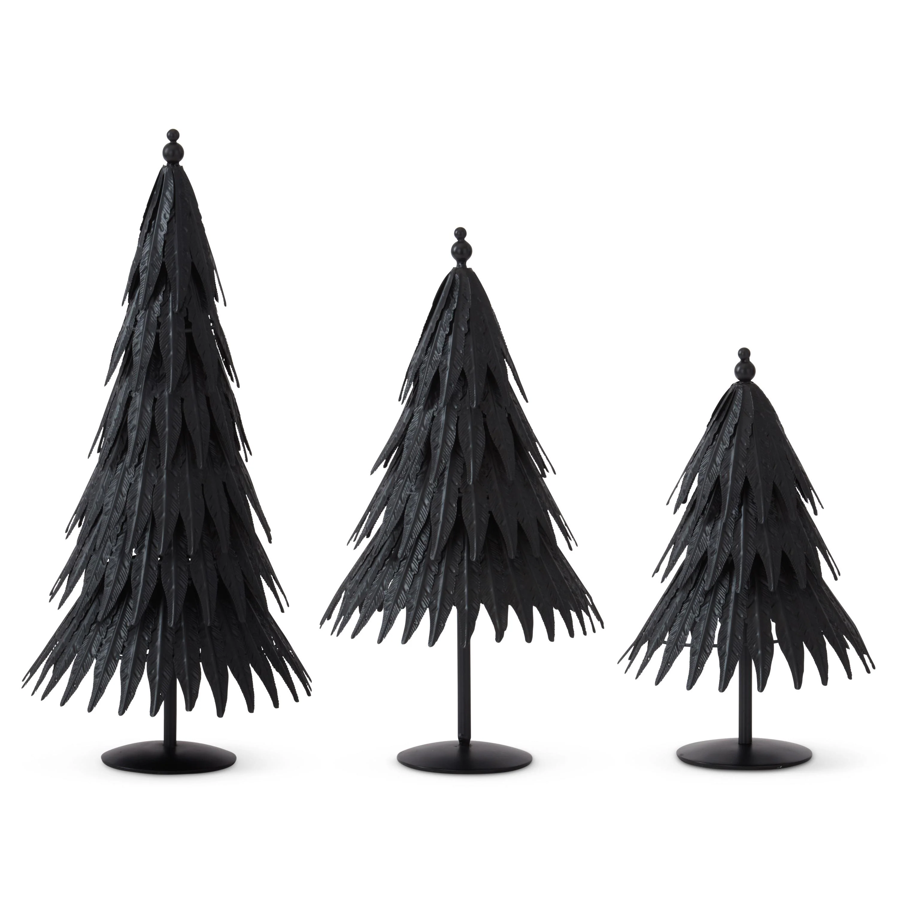 Matte Black Metal Feathers Trees (Set of 3)