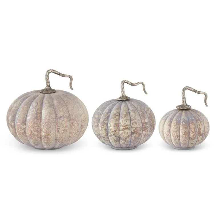 Matte Cream & Brown Speckled Glass Pumpkins (Set of 3)