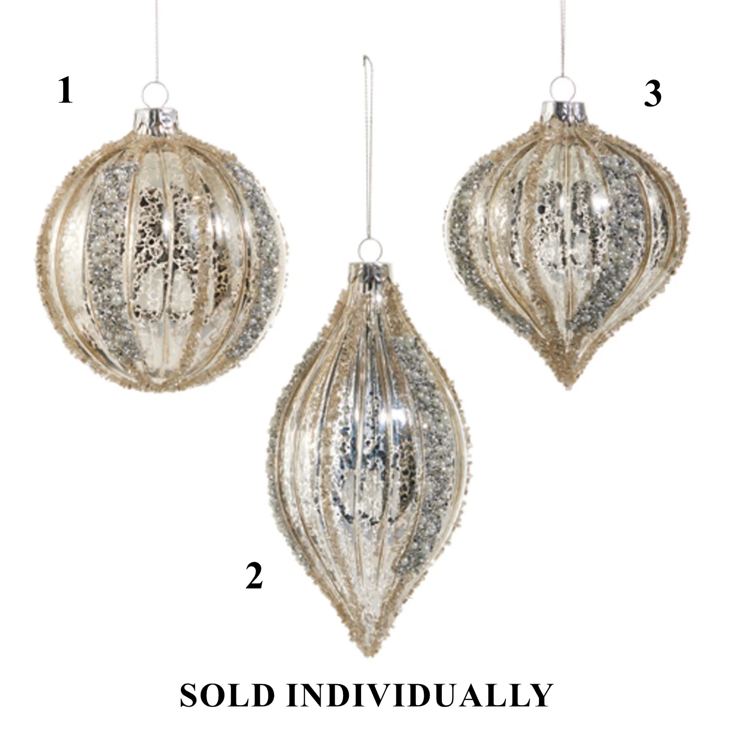 Mercury Glass Glitter Stripe Ornament, 4" (3 styles - sold individually) - Image 2