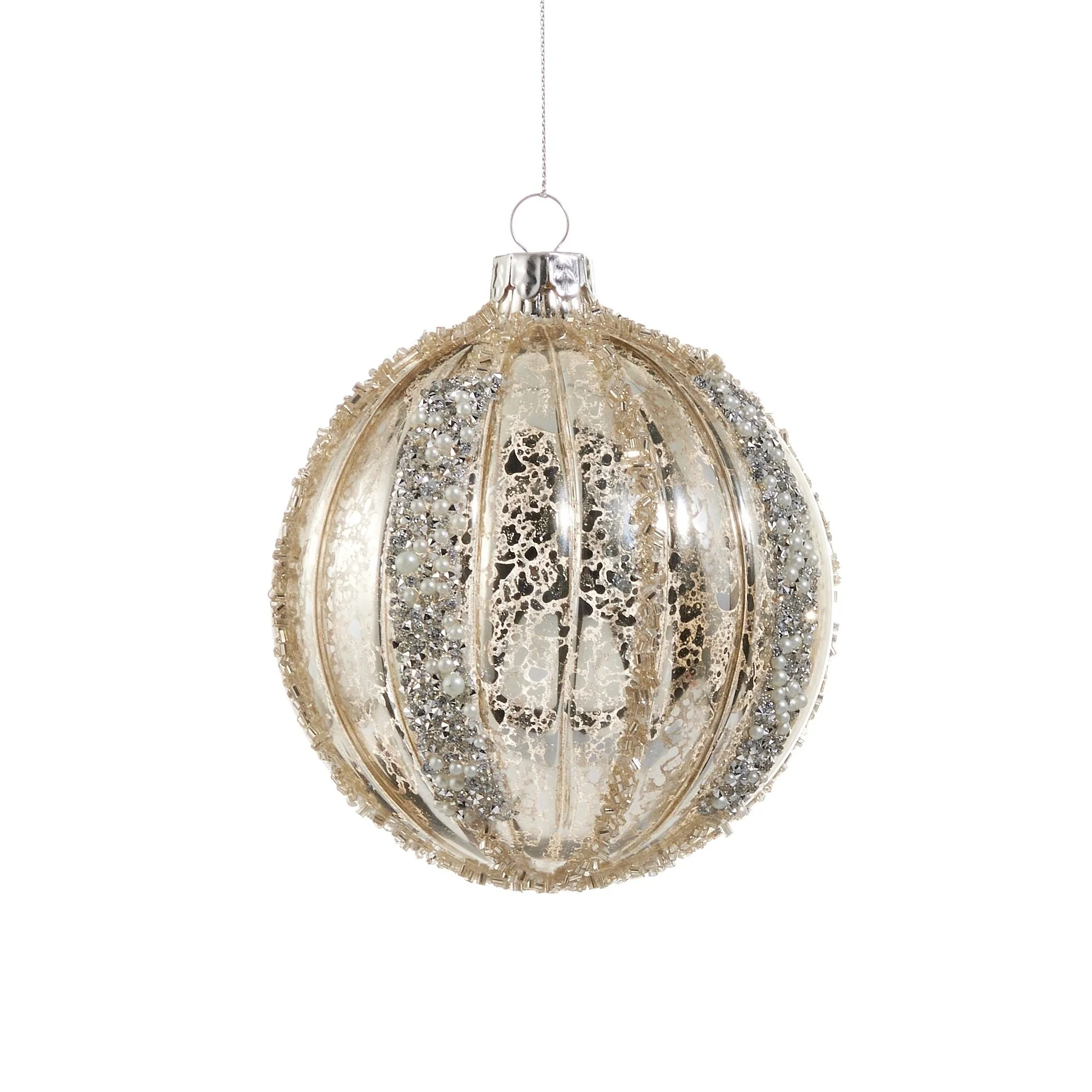 Mercury Glass Glitter Stripe Ornament, 4" (3 styles - sold individually) - Image 3