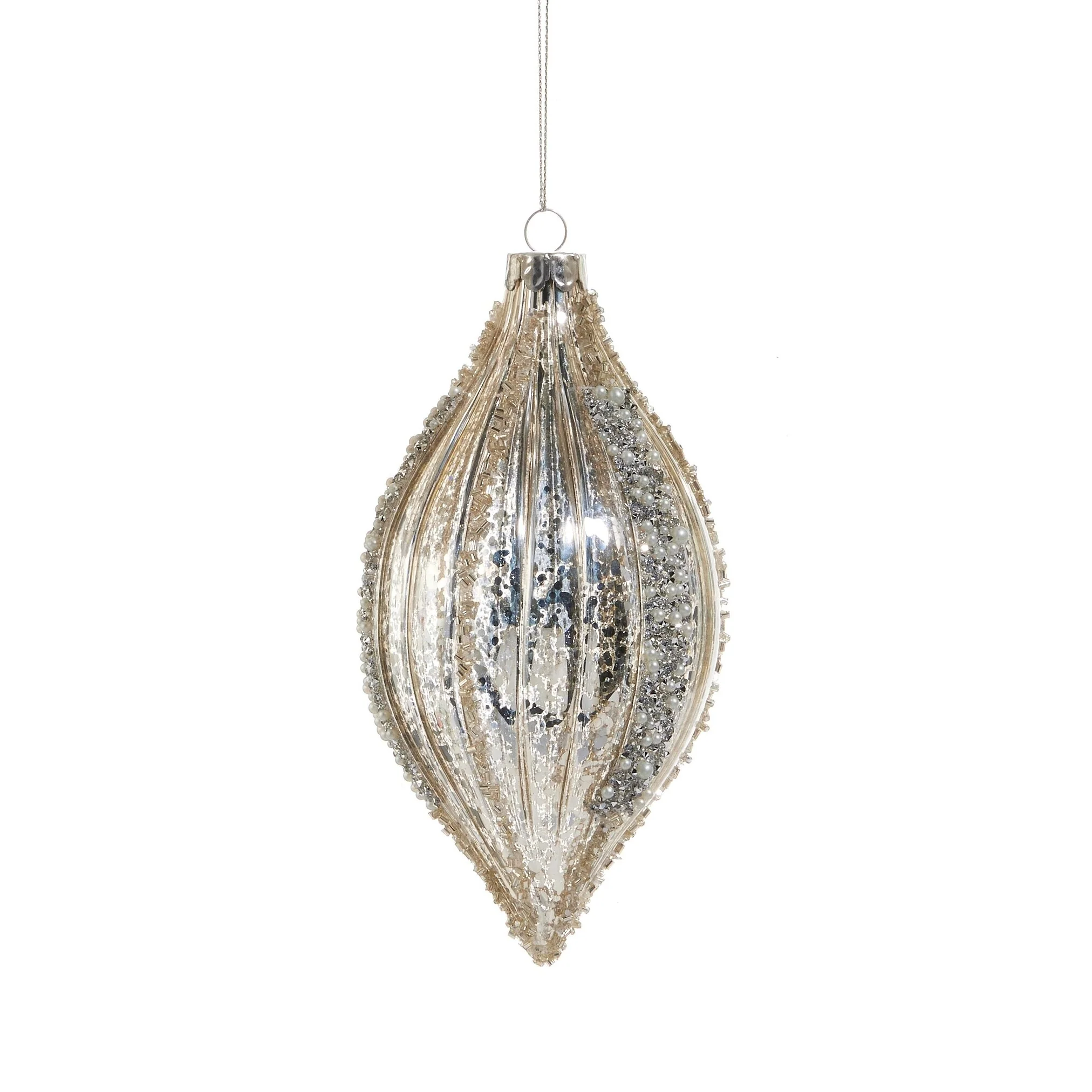 Mercury Glass Glitter Stripe Ornament, 4" (3 styles - sold individually) - Image 4