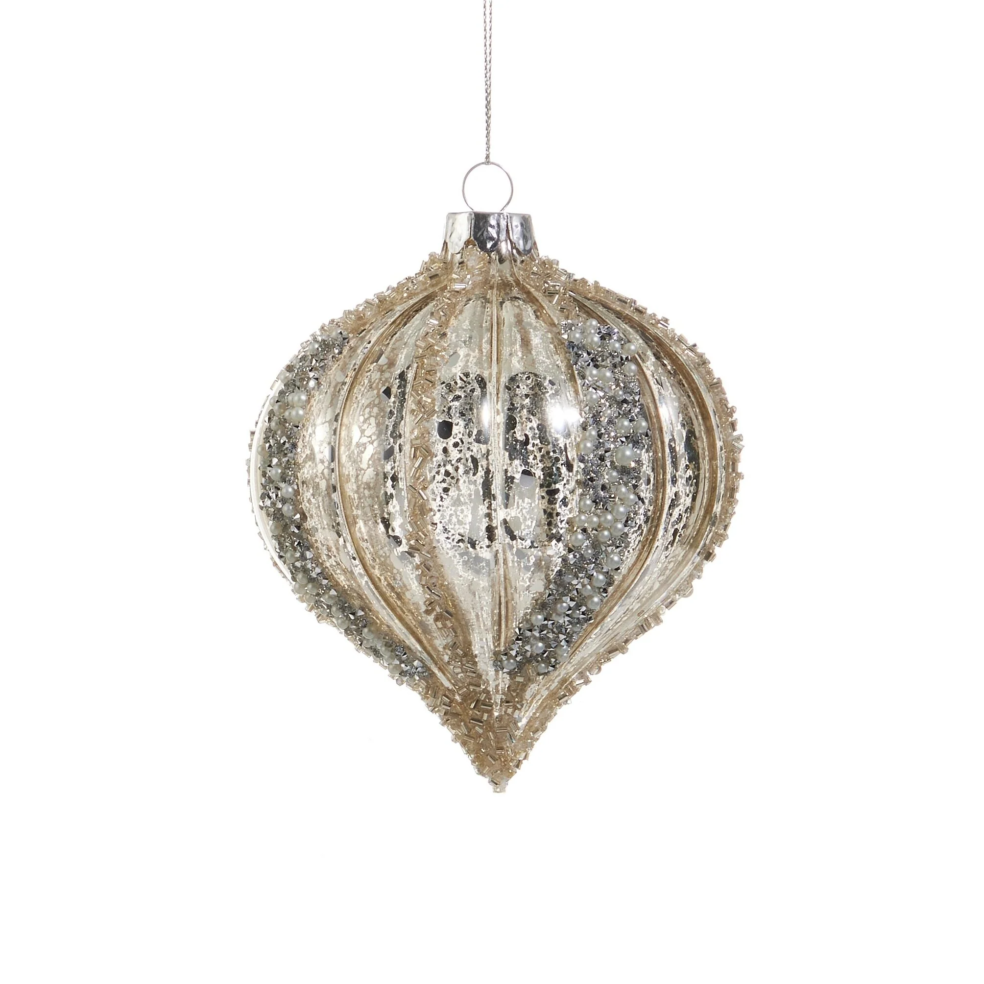 Mercury Glass Glitter Stripe Ornament, 4" (3 styles - sold individually) - Image 5