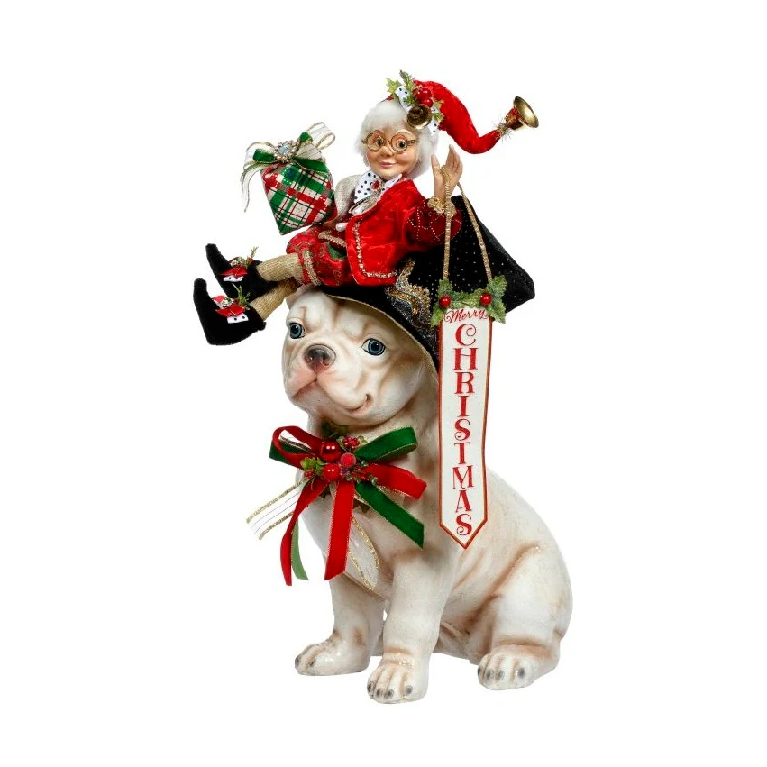 Merry Christmas Bulldog w/Elf Figurine, 20"